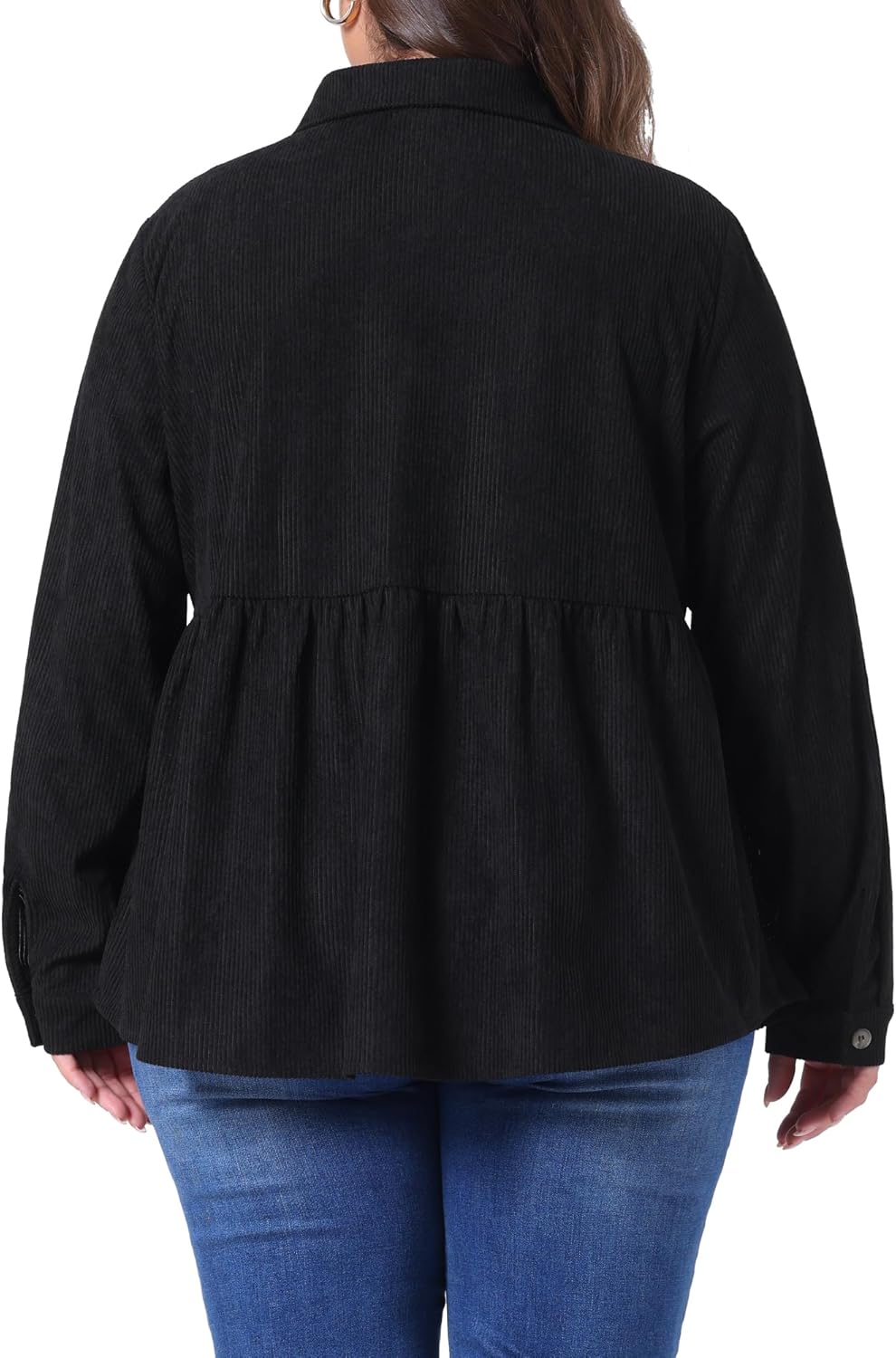 Agnes Orinda Plus Size Corduroy Shirts for Women Peplum Cute Long Sleeve Button Down Blouses with Pockets Tops - Image 4