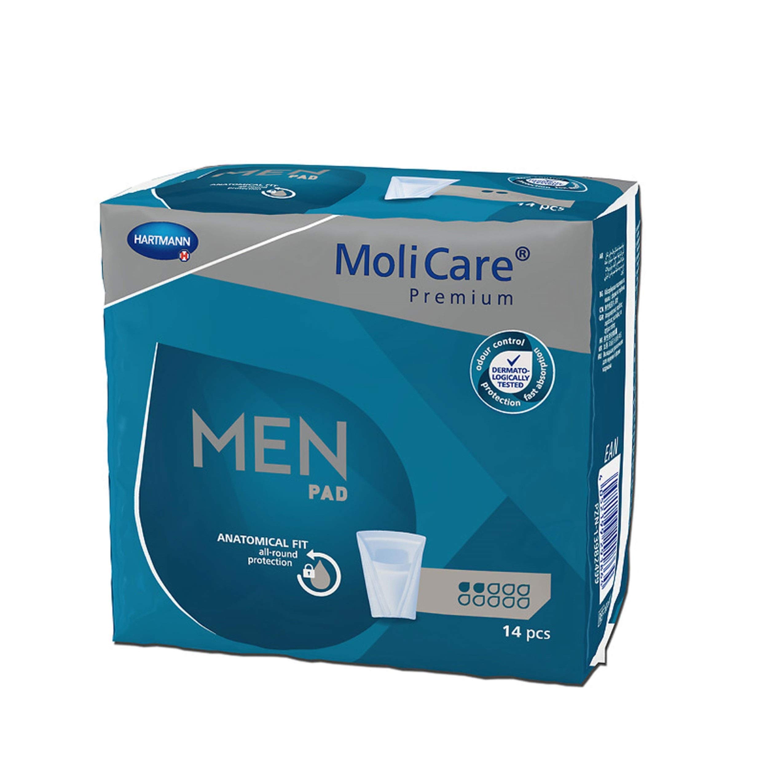MoliCare Premium MEN PAD, Inkontinenz-Einlage für Männer bei Blasenschwäche, v-förmige Passform, 2 Tropfen, 6x14 Stück - Vorteilspackung