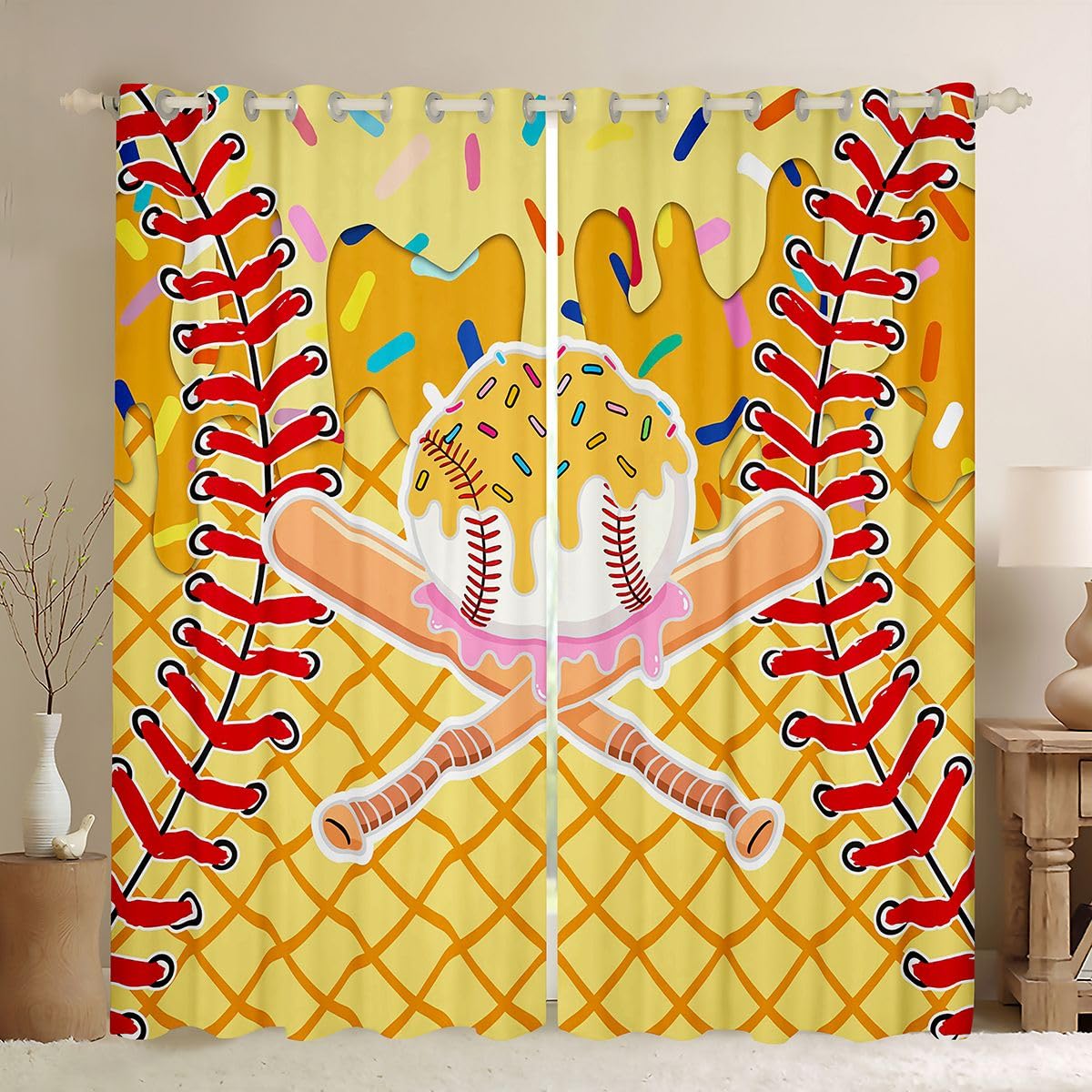 Homewish Cortinas opacas de béisbol con diseño de helado, 46 x 72 pulgadas