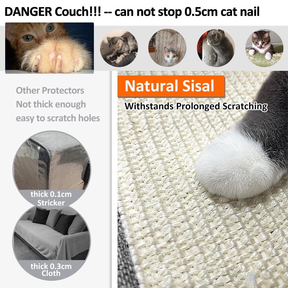 NATUYA Protezioni per mobili di gatti, protezione per divano, grande sisal, tappetino tiragraffi per gatti, protezione per divano angolare (bracciolo in isal - destra)