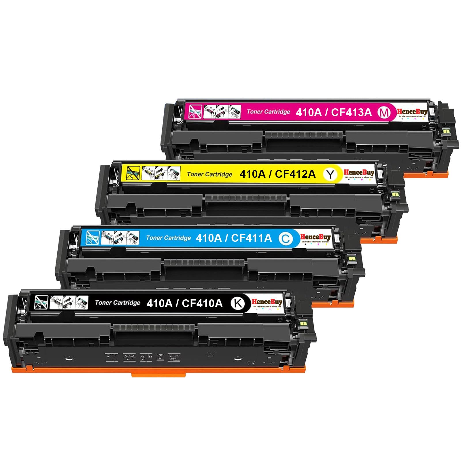 HenceBuy 410A Toner Cartridges Compatible for HP 410A CF410A 410X CF410X for Color LaserJet Pro MFP M477fdw M477fdn M377dw M452nw M452dn M477fnw Black Cyan Magenta Yellow (4-Pack)