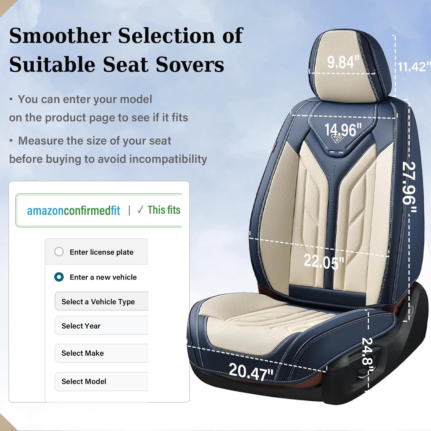 Coverado Car Seat Covers Full Set, Leather Seat Covers for Cars, Automotive Seat Covers Car Seat Protectors Car Accessories Universal Fit for Most Sedans SUV Pick-up Truck(Blue&Beige) - Image 9