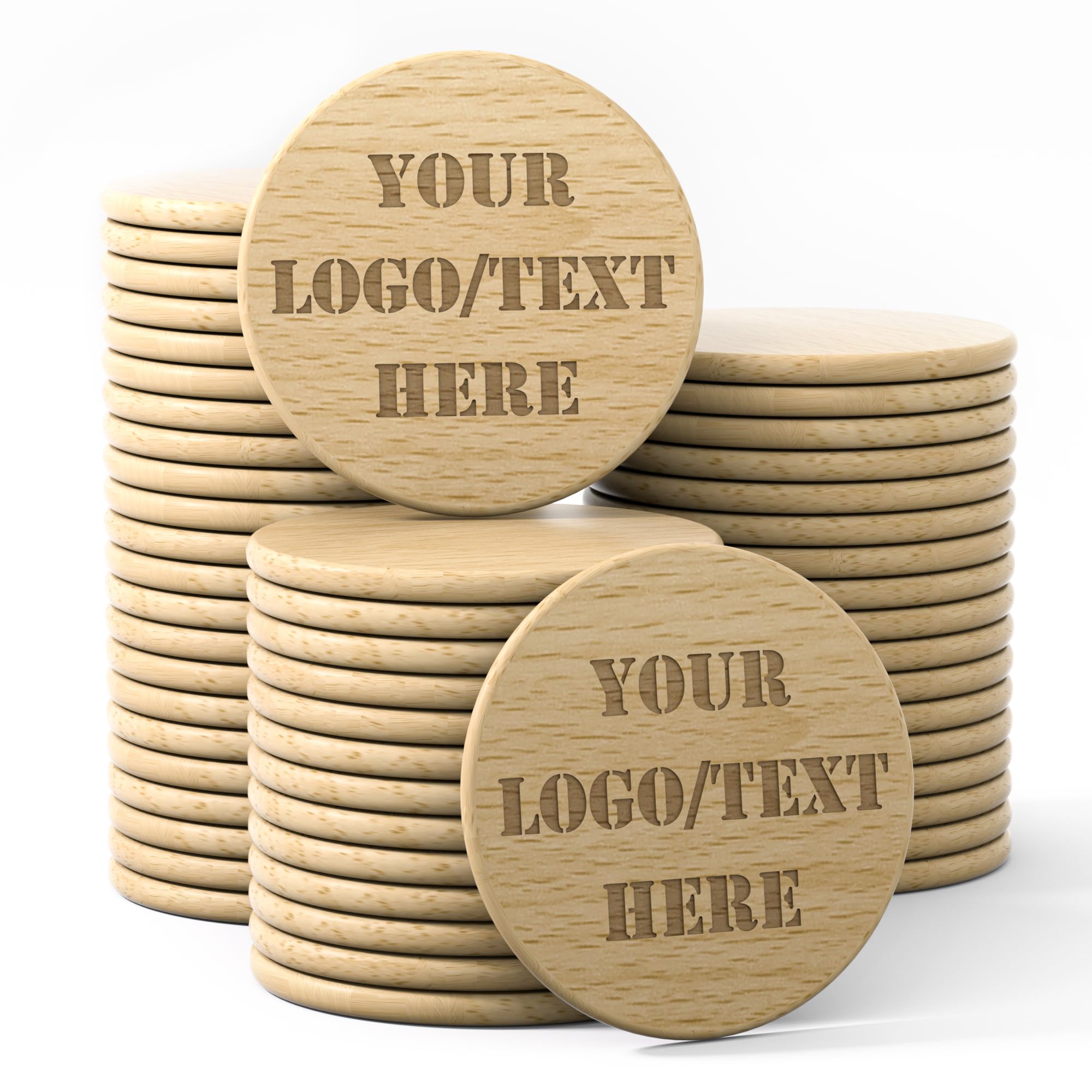 MANBATTLE 100 Custom Wood Drink Tokens, Wooden Poker Chips Double Sided Laser Engraved Your Logo and Text, Personalized Wood Round Drink Chips for Bar