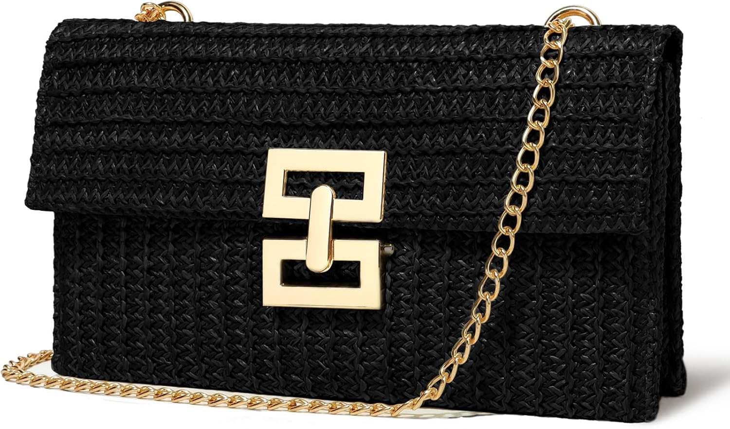 LUOFMISS Straw Clutch Purse Crossbody Bag for Women Designer Evening Handbag Casual Summer Beach Straw Shoulder Bag