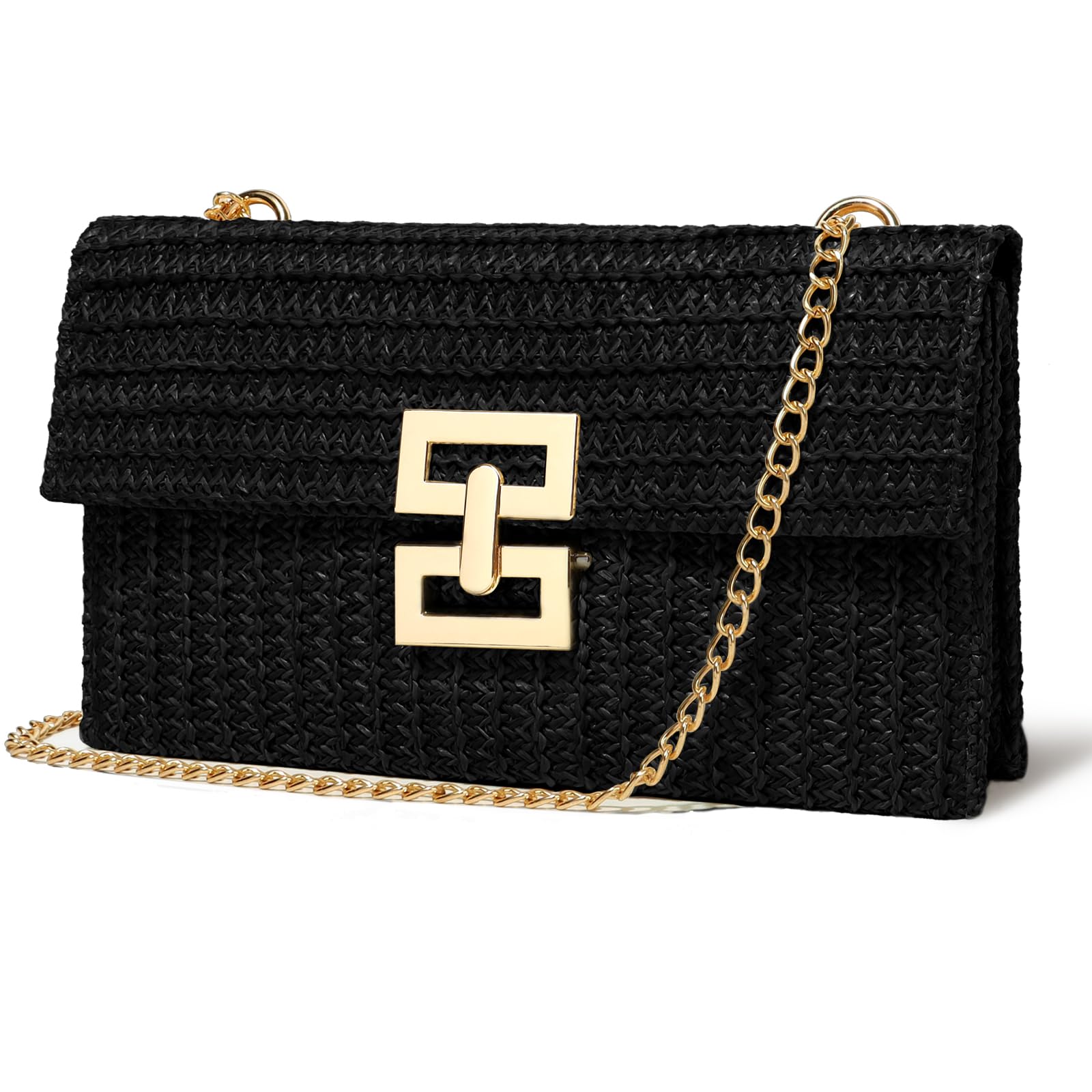 LUOFMISSStraw Clutch Purse Crossbody Bag for Women Designer Evening Handbag Casual Summer Beach Straw Shoulder Bag