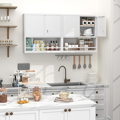 Vista 121 de GREATMEET Armarios de garaje con ruedas, armarios de almacenamiento de garaje negros con puertas y estantes ajustables, armarios de almacenamiento