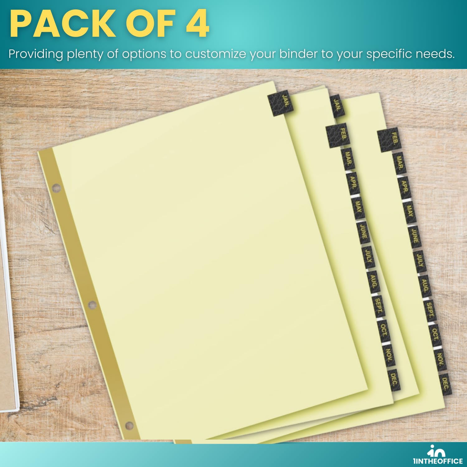 1InTheOffice Monthly Tab Dividers, Month Tabs for 3 Ring Binder, Monthly Leather Dividers, 12-Tab, Black, (4 Pack) - Image 6