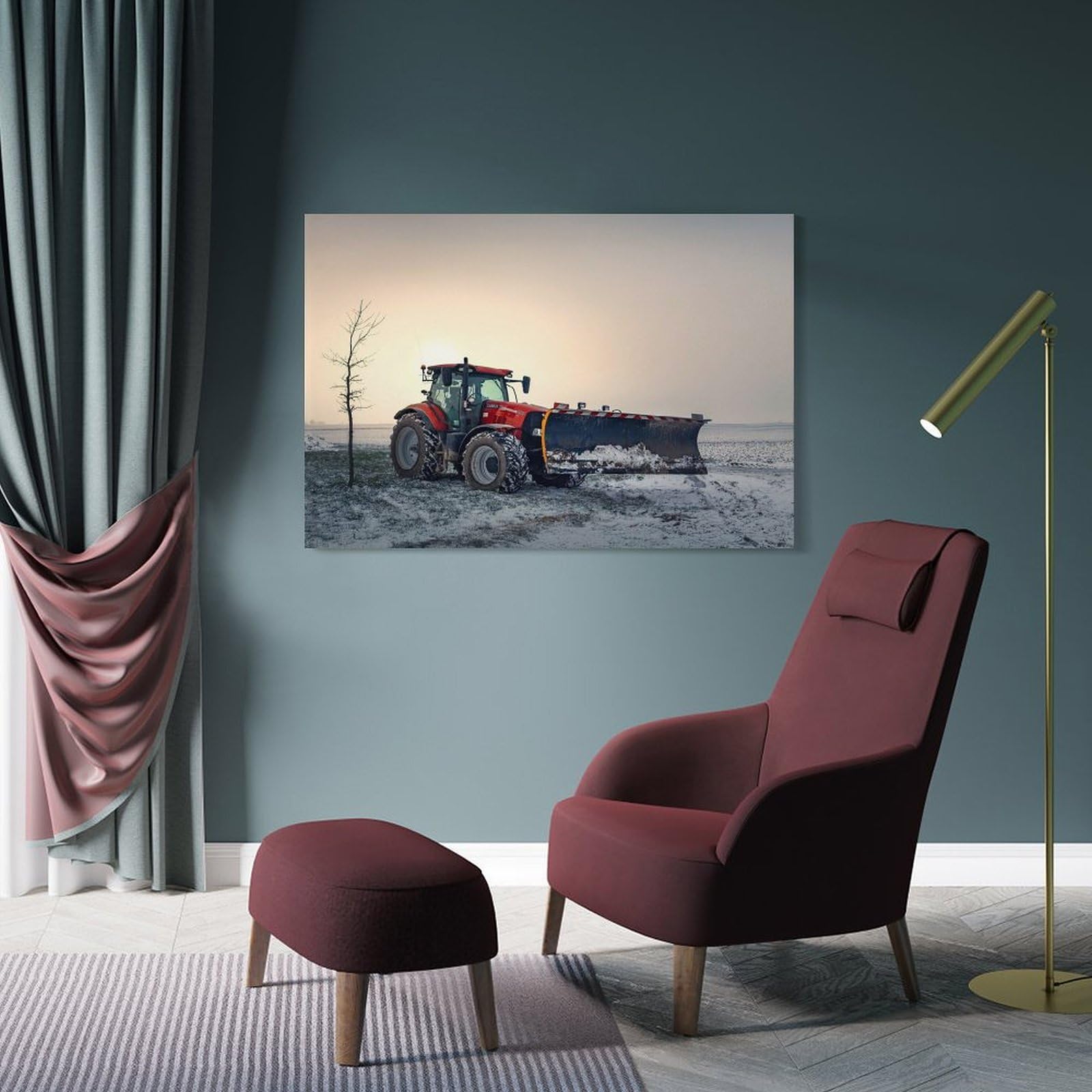 Junmoney Frame-Style-9 Hanging Wall Art Snow Plow Tractor For Sale, 24X36inch(60X90cm), For Entryway, Lounge Links Or Small Walls, A Neat Decor Update For Hallways