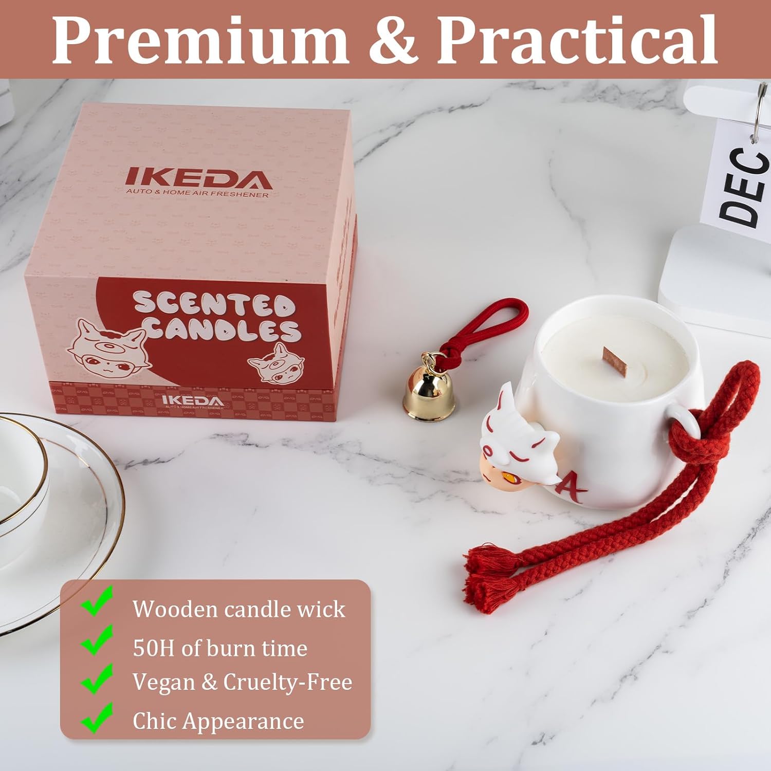 Ikeda Unique Candle Gift for Women & Men, Coconut, Milk&Vanilla Scented Candle for Home, 10.23oz Wood Wick Aromatherapy Candle, Vegan & Cruelty-Free, Coconut & Soy Blend Wax
