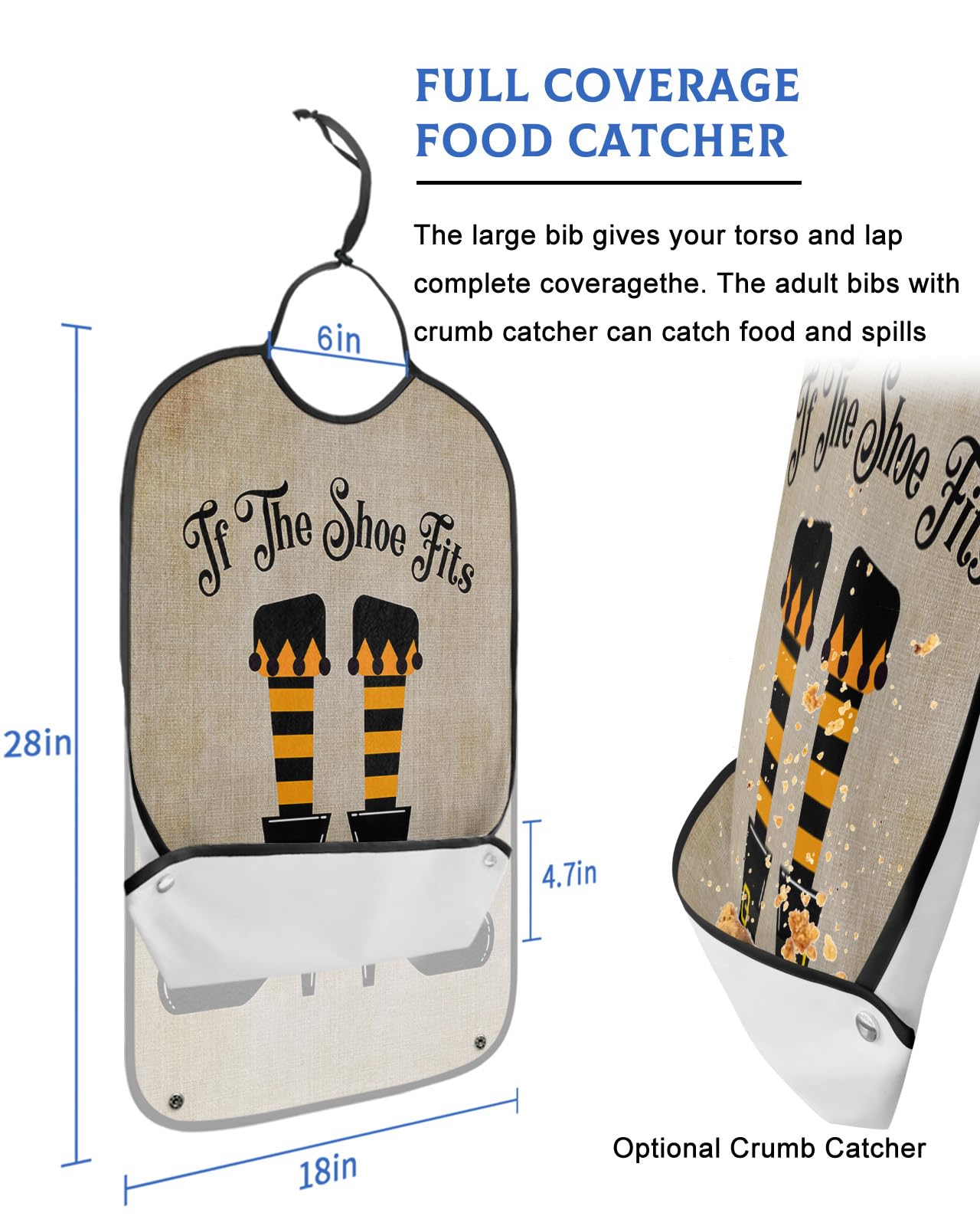 LEOKOTI Halloween Adult Bibs for Eating, Waterproof Bibs with Food Catcher & Adjustable Snap Closure, Farmhouse Rustic Brown Burlap Washable Clothing Protectors Adult Bibs for Elderly Women/Men