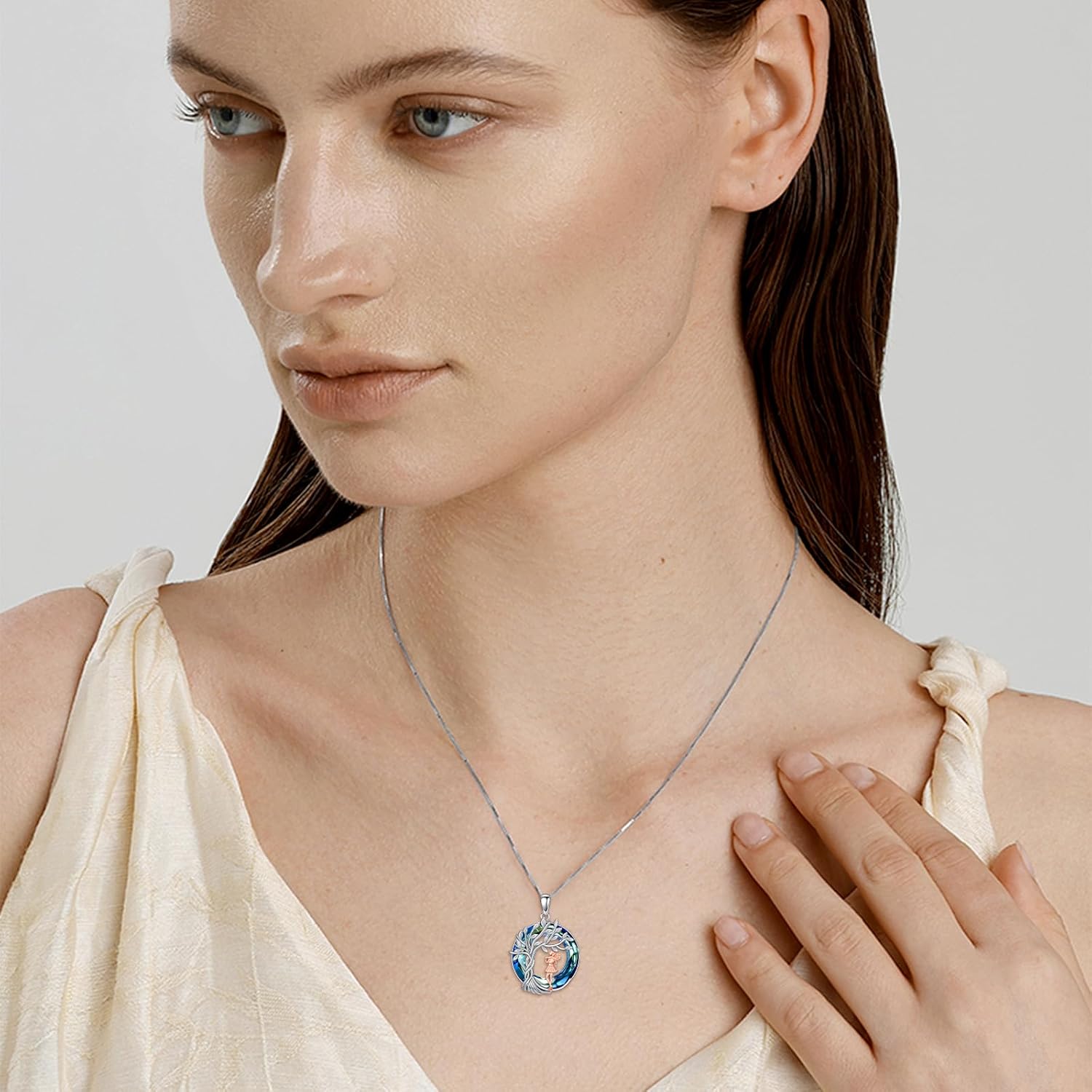 TOUPOP Tree of Life Necklace 925 Sterling Silver Celtic Knot Tree Pendant Blue Crystal Jewelry Mother's Day Gifts for Women Men