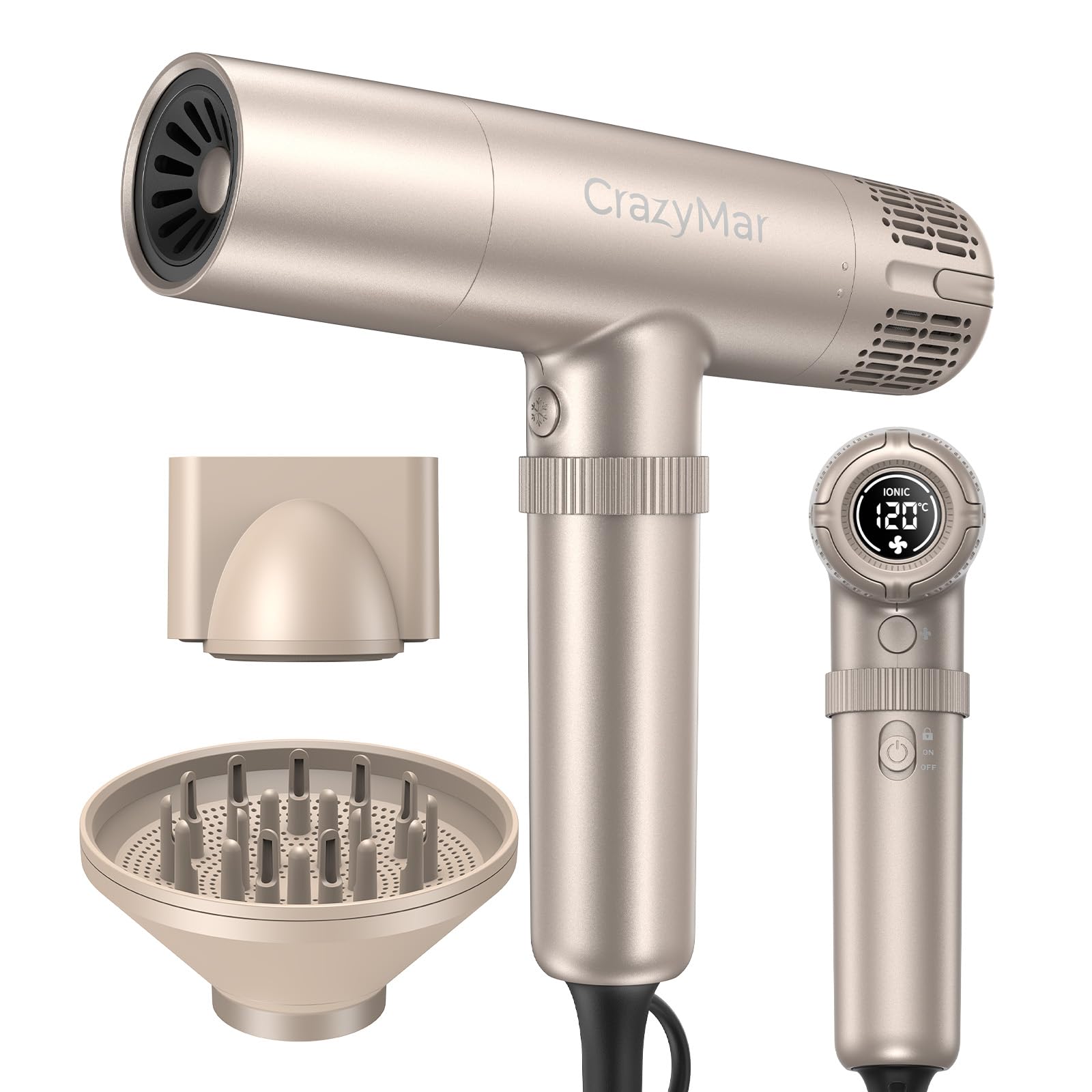 CrazyMar Sèche-Cheveux Professionnel, Séchage 8X plus Rapide