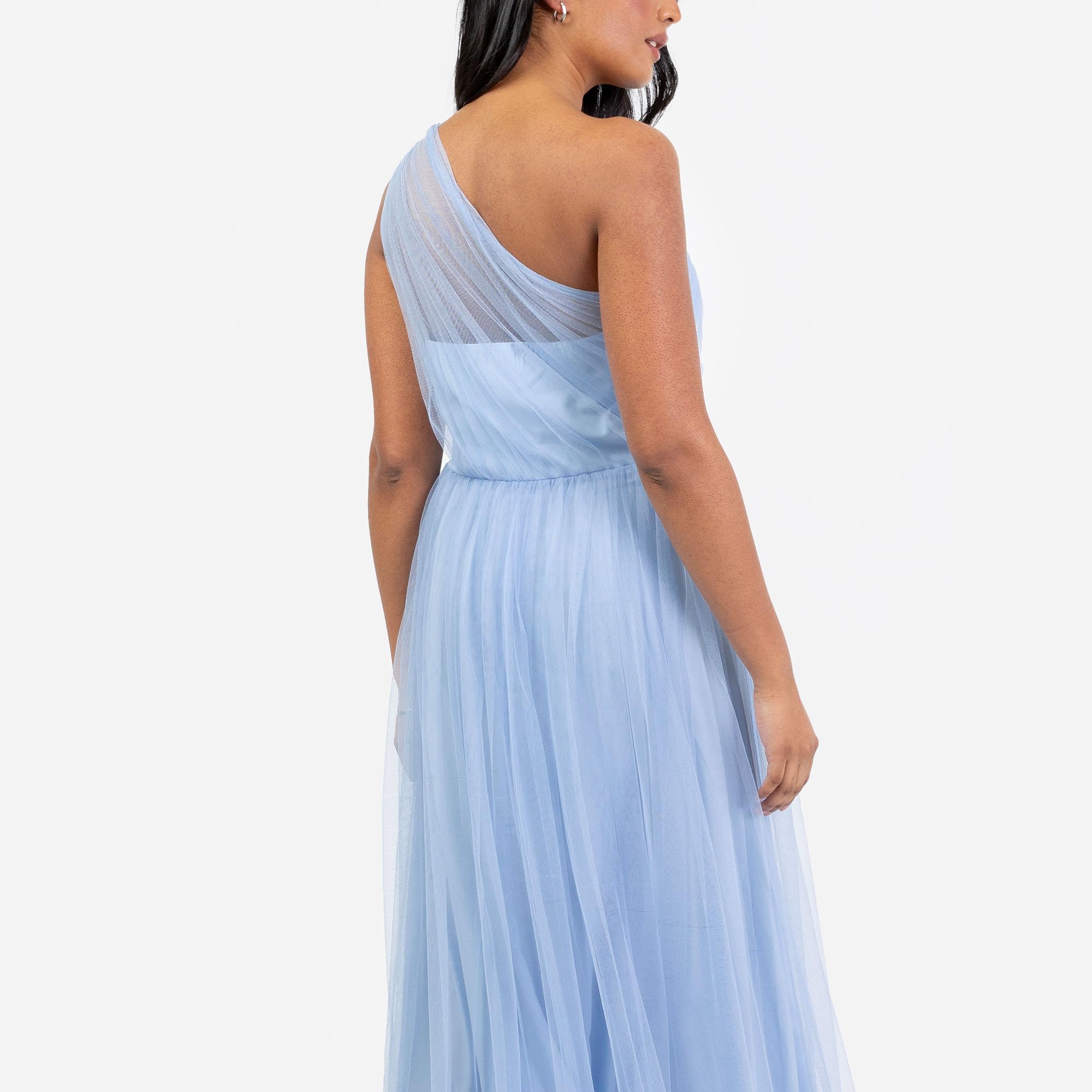 Maya Deluxe Women's Maxi Dress Ladies One Shoulder Embroidered Sequin Embellished Tulle Split Asymmetric Bridesmaid Prom Ball Gown Donna