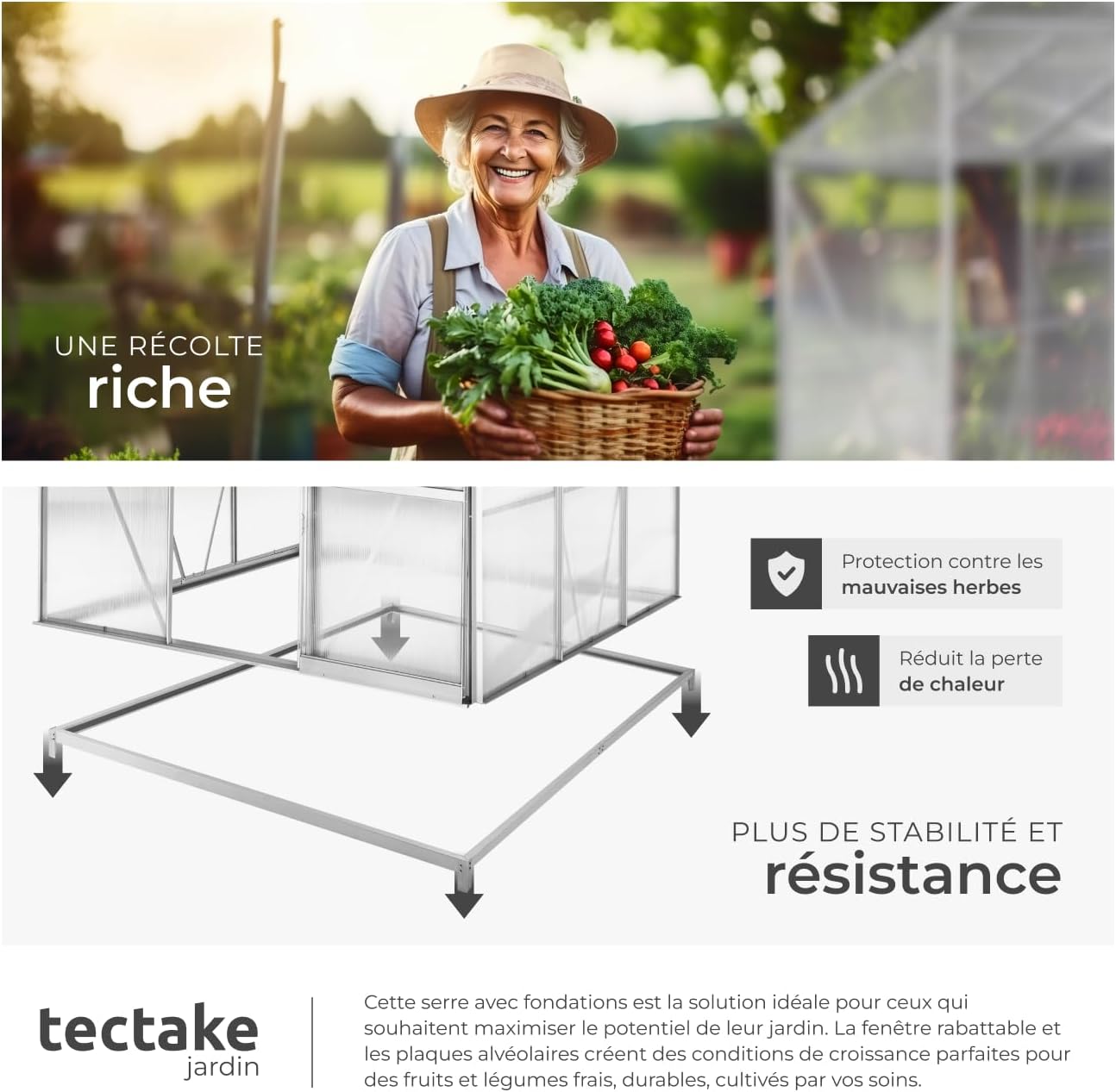 Image showing the base frame of the greenhouse being installed, highlighting its role in stability.