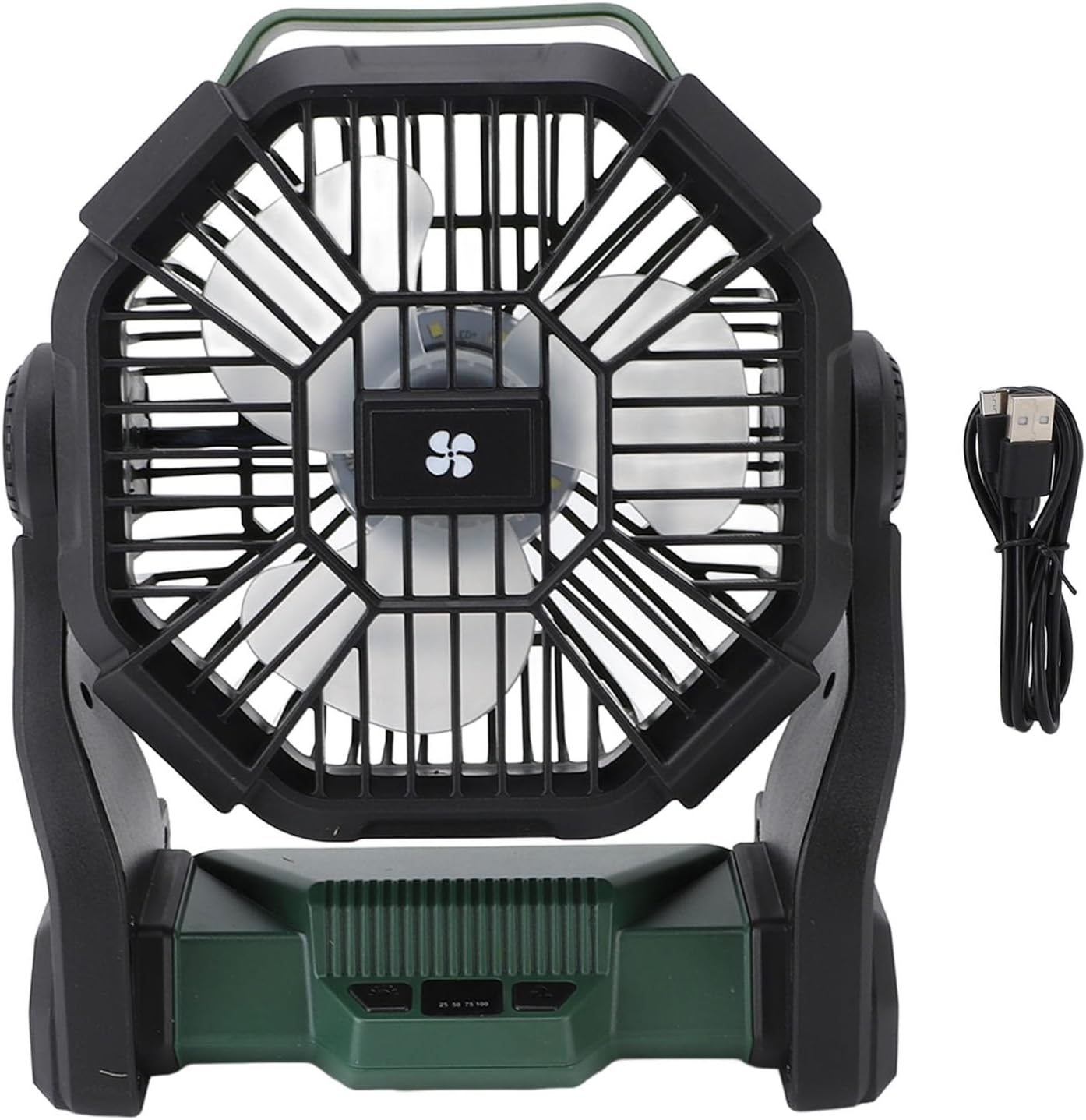Outdoor Camping Fan with LED Lantern, USB Rechargeable, 10400mAh Battery - Quiet Brushless Motor, Portable Adjustable 360 Hook, Ideal for Hiking and Tent Use (Blackish Green)