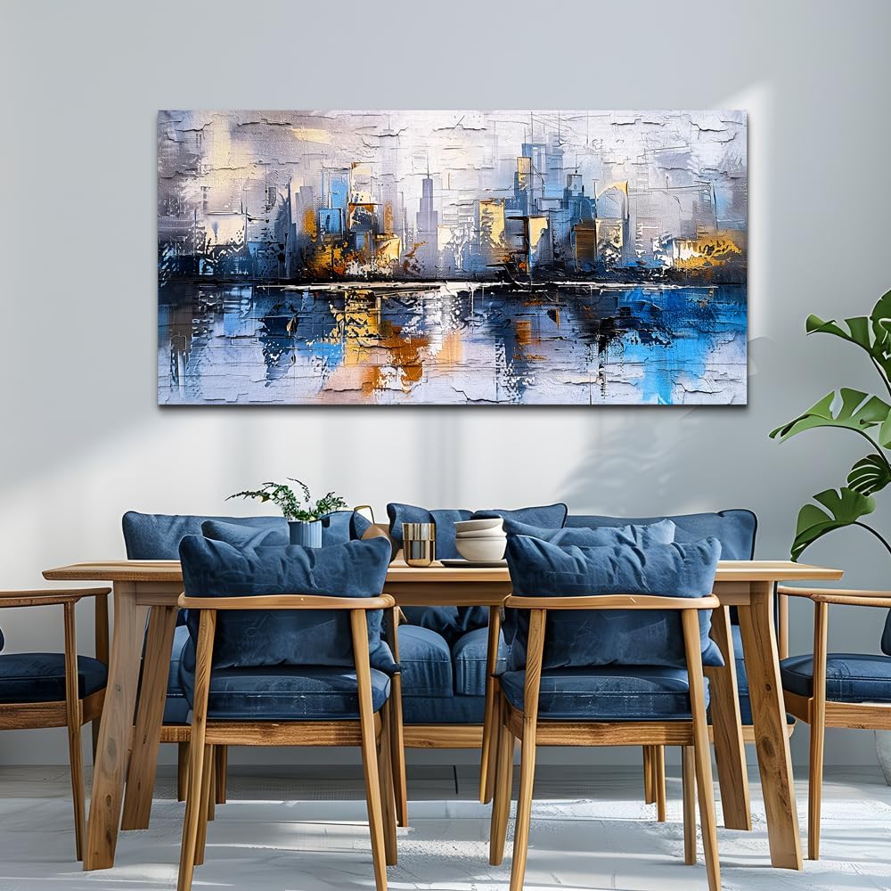 KELIYUAN Yellow And Blue Graffiti Wall Art Home Decoration Painting Large Abstract Urban Modern Oil Painting Printed Living Room Decoration And Bedroom Office Wall Decor Aesthetics 30 X 60 Inches