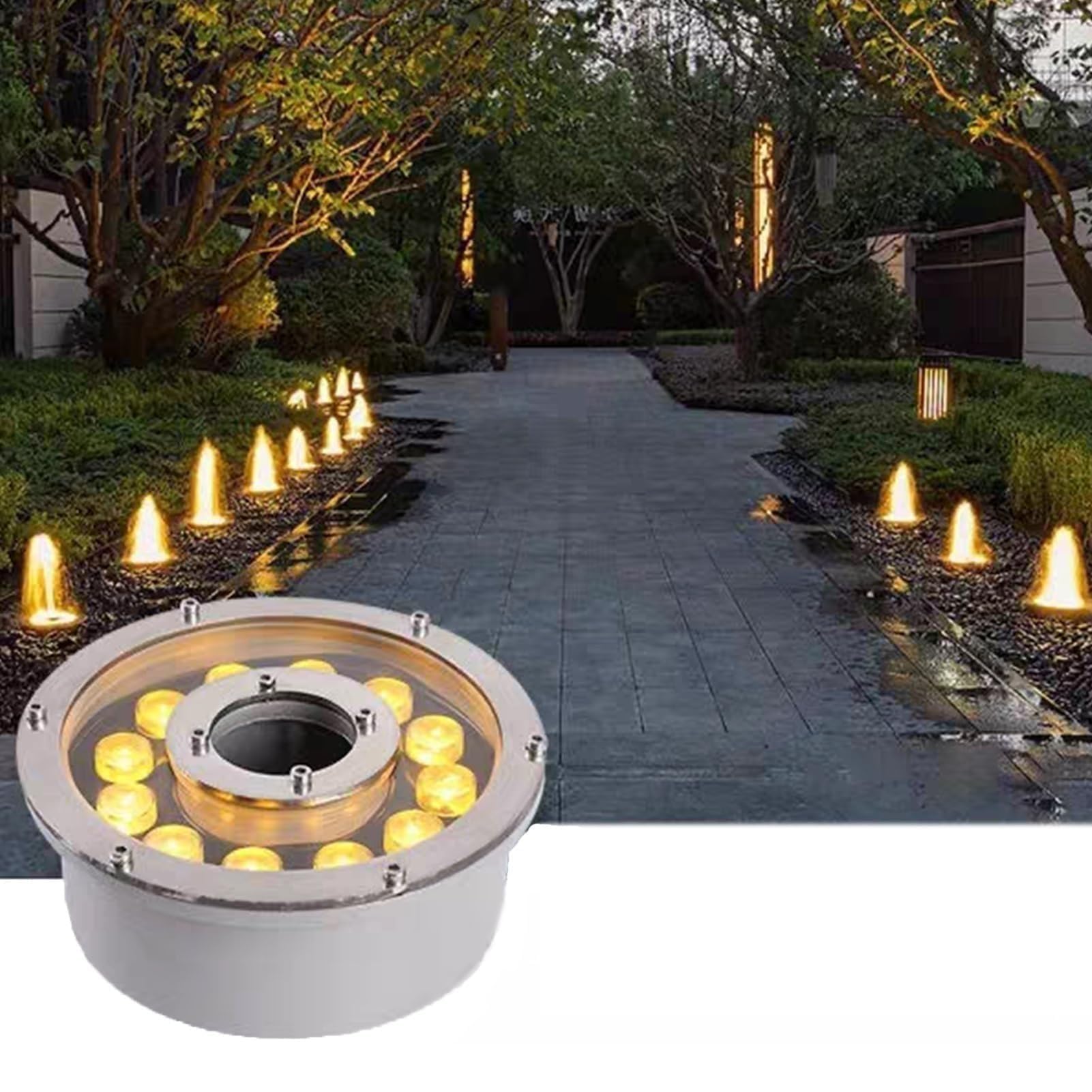 LED-Ring Brunnen Leuchte - Unterwasser-Teichbeleuchtung, IP68 Wasserdichter Edelstahl-Tauchstrahler, 12V Poolleuchten Mit Mittlerem Loch, Landschaftsbeleuchtung(Red,12W(12V))