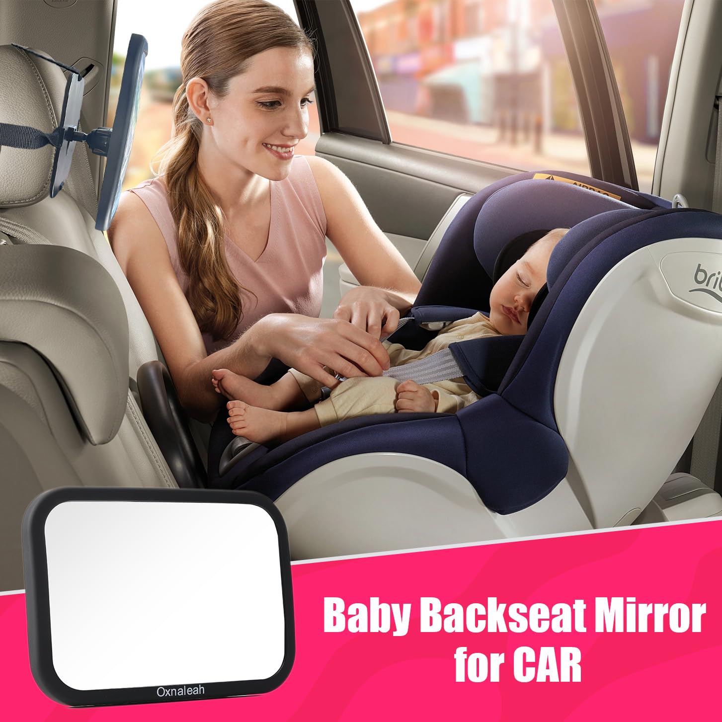 Oxnaleah Car Mirror for Baby,Shake proof,Shatterproof Baby Car Mirror for Safe Travel, 360° Rotation, Clear Wide View, Easy Install, Perfect