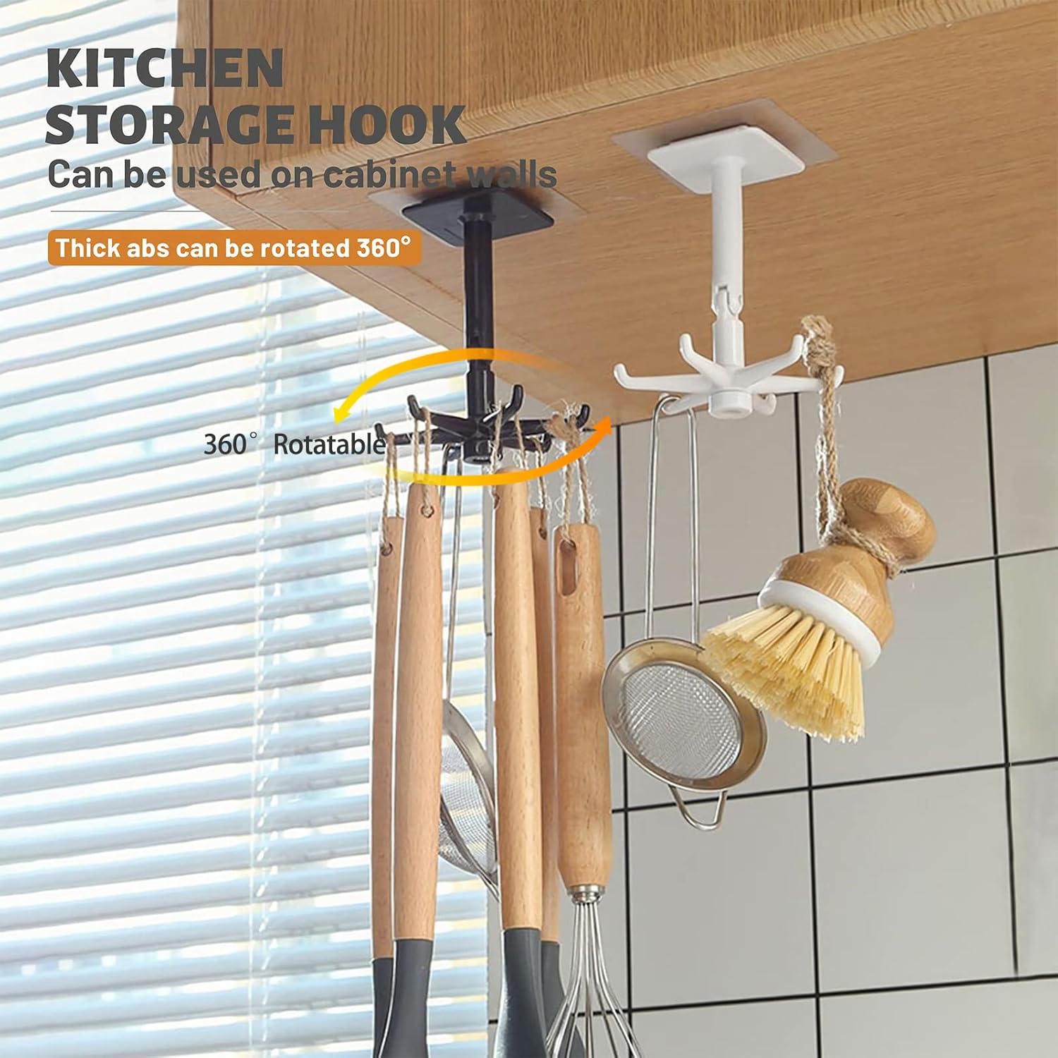 Buy Kitchen Utensil Hanger,Under Holder 6 Pieces 360 Degrees Rotating Folding Hook Self