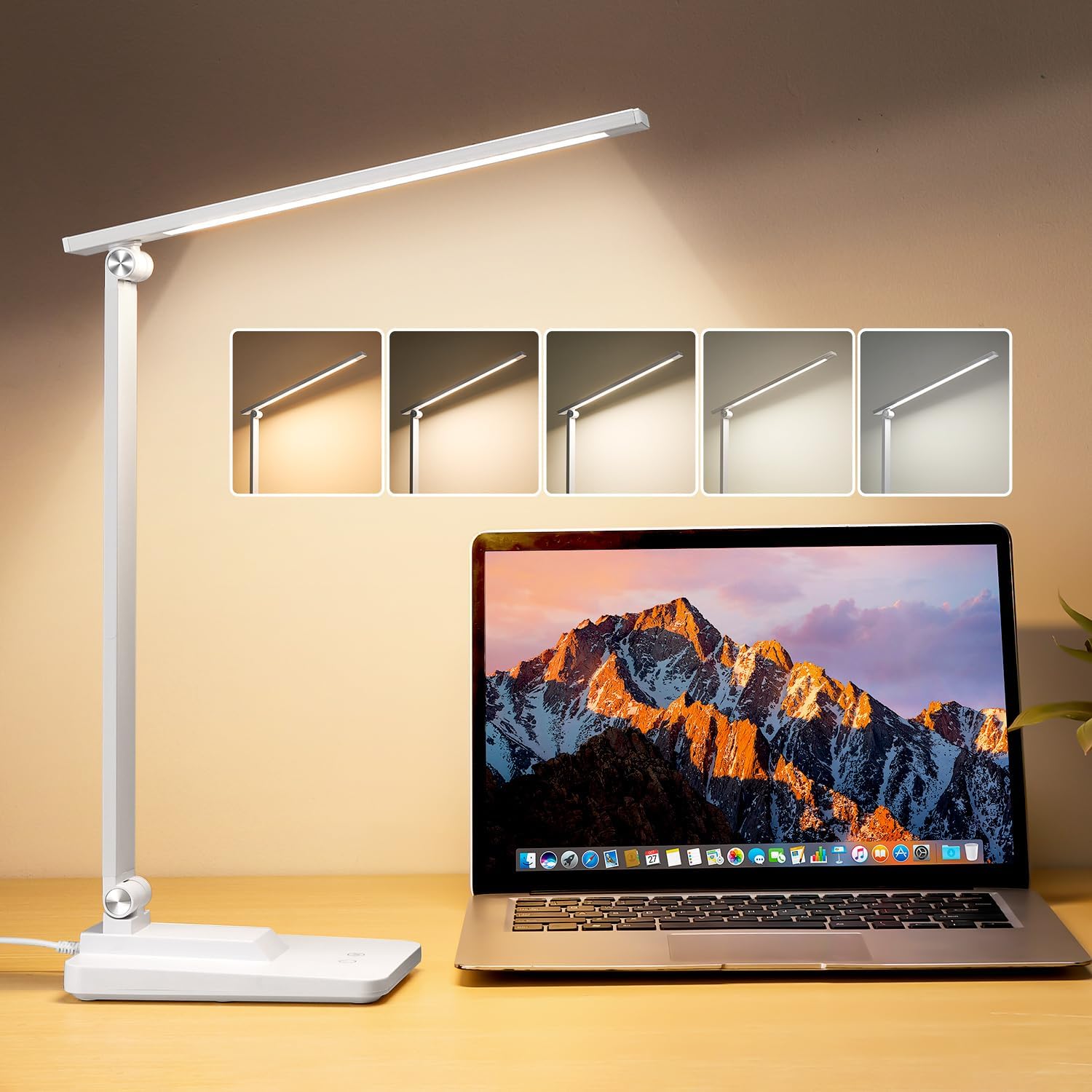 Desk Lamp LED Table Lamp,15 Modes LED Desk Lamp,Dimmable Bedside Lamps with Timer,Multi-Powered Table Lamps for Study, Reading Light,Adjustable Desk Light,White Bedside Lamp for Bedroom,Home,Office