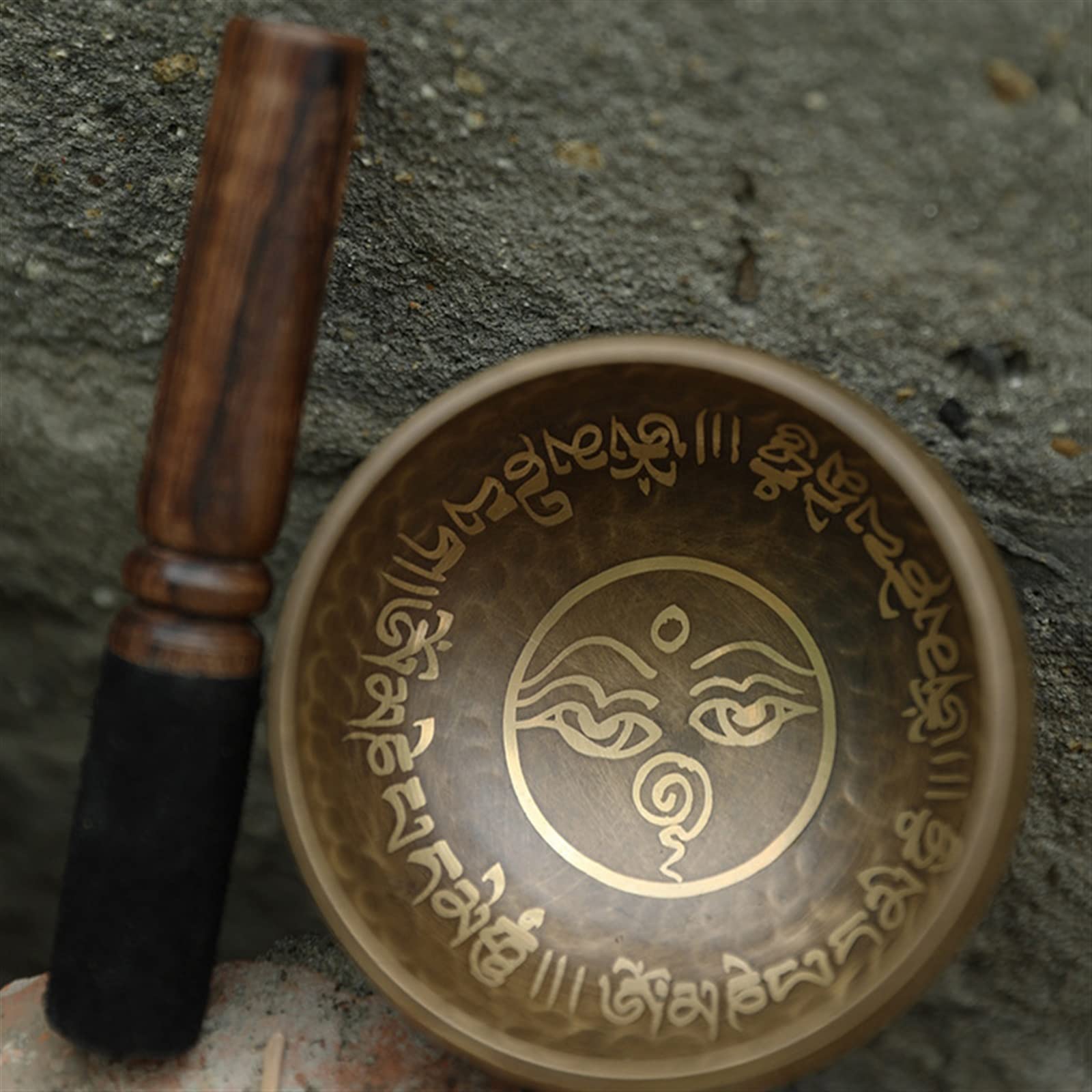 Campana tibetana, set di campane tibetane, con vassoio in seta e bastone in legno, calibro da 9 cm, questa ciotola per canto buddista, ideale per l'editazione dello yoga e la guarigione del suono