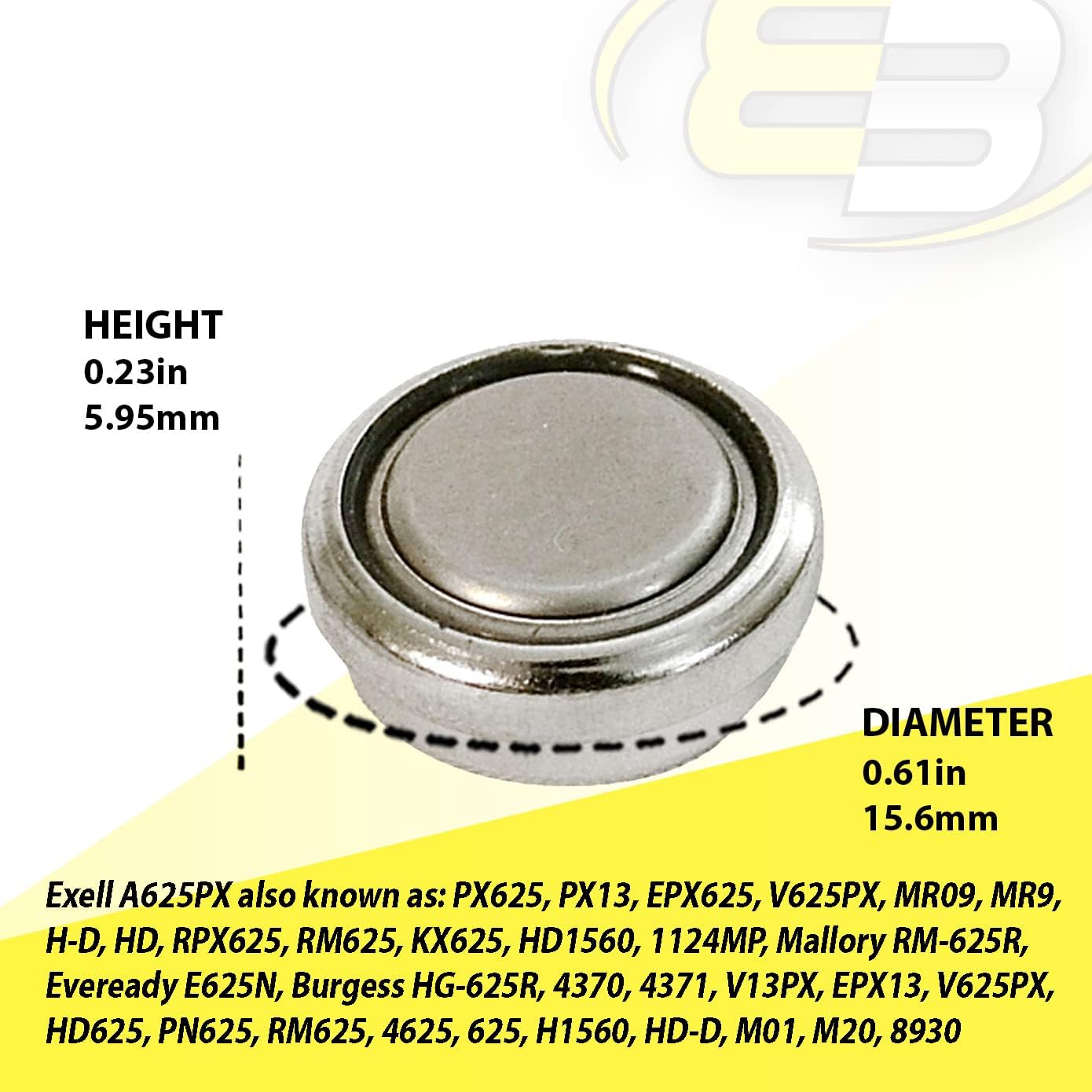 12pk 1.5V A625PX HIGH Capacity Replacement Battery for Varta V625PX D625 EPX625G MR09 1124MP 4625 8930 Burgess HG-625R EPX13 KX625 M01 M20 PX13 PX625 RM625 V13PX Mallory RM-625R MR09 MR9 PN625