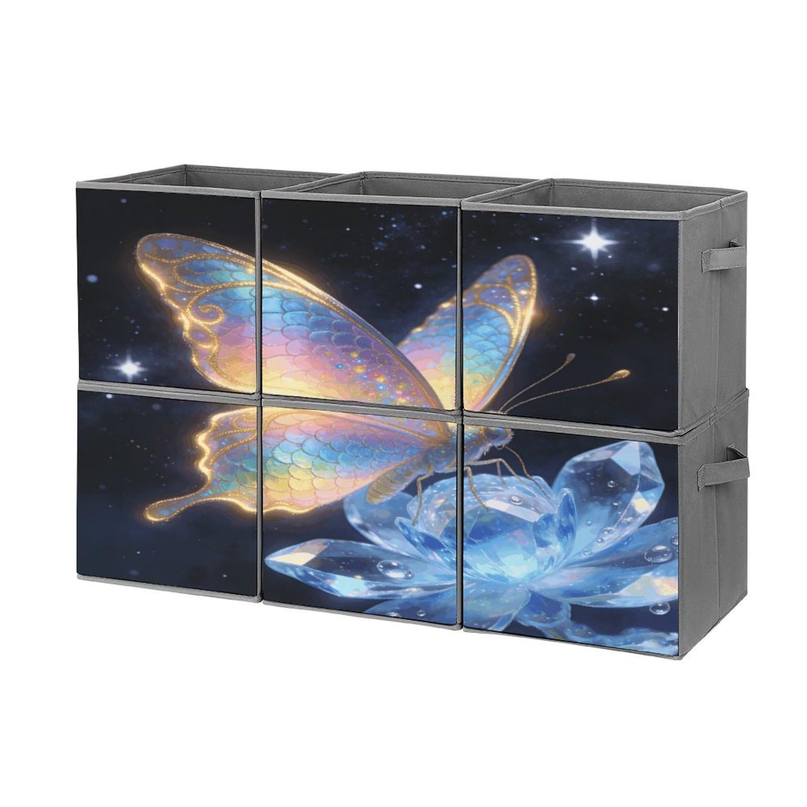 Fodpand Style Rainbow Butterfl Cube Bins With Double Handles,Set Of 6 Cube Organizer, Stackable And Foldable Storage Bins For Organization, Closet, Shelves, Offices