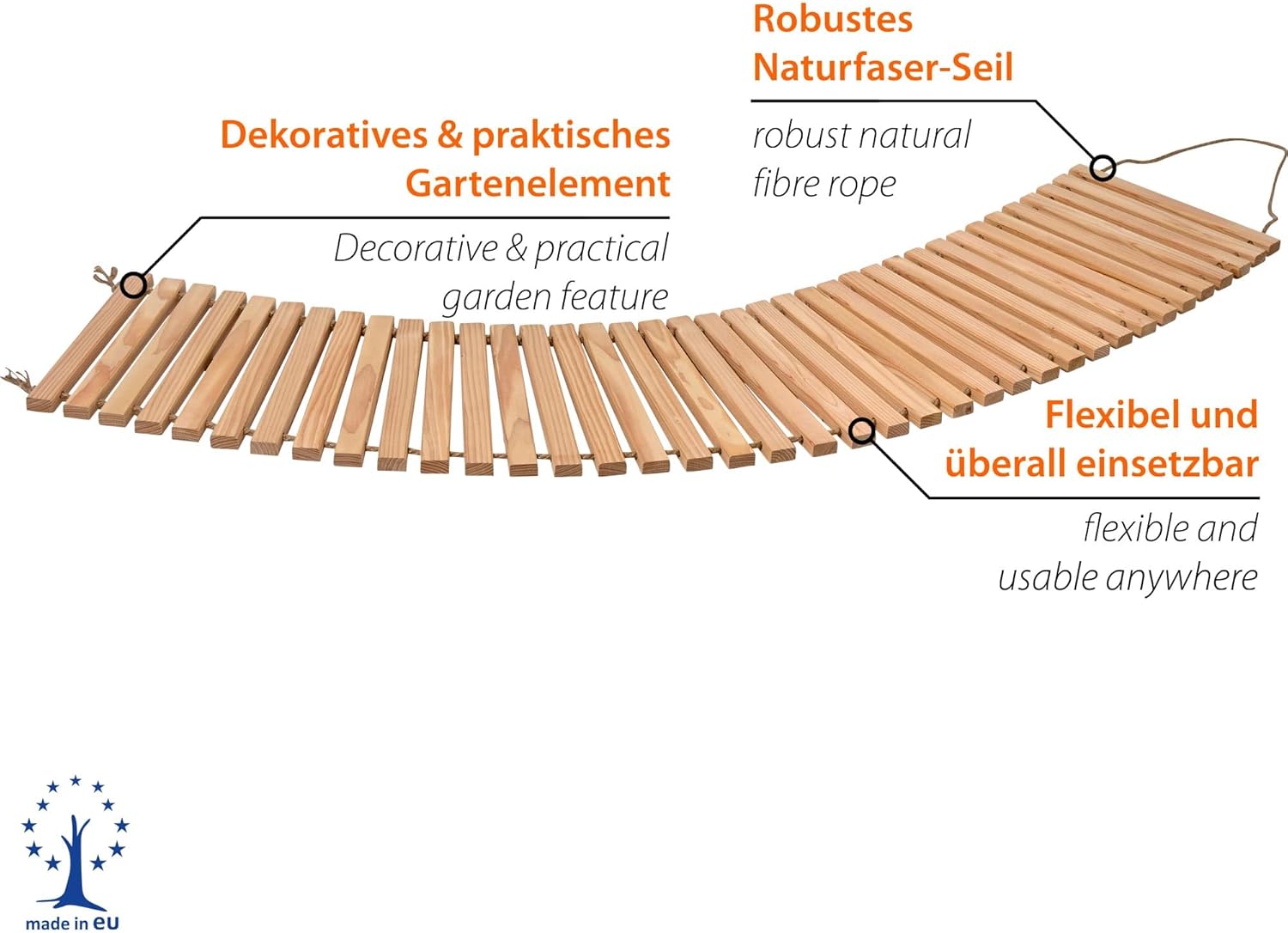 dobar® Green Label Mobile Garden Wooden Path Made of Douglas Fir - Rollable Garden Path Made of Solid Wood - Rolling Path for the Garden/Patio with Jute Carry Handles - Natural