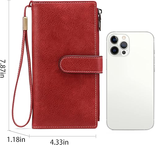 Miniatura 6 de GOIACII Billeteras para mujer de gran capacidad para tarjetas de crédito, cartera RFID para mujer, doble bolsillo con cremallera, de cuero,