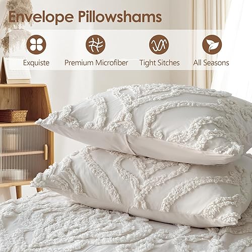 Miniatura 6 de Style Quarters - Juego de funda de edredón tamaño Queen de 3 piezas con textura de algodón sintético copetudo, para todas las estaciones, juegos de