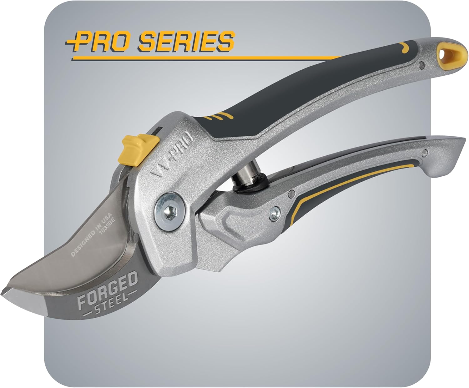 Woodland Tools Co. Pro Series Forged Hand Pruner - Professional Bypass Secateurs with Geared Mechanical Advantage - 1 Inch Capacity, High Carbon Alpha Blade & Aluminum Body - Arborist Shears