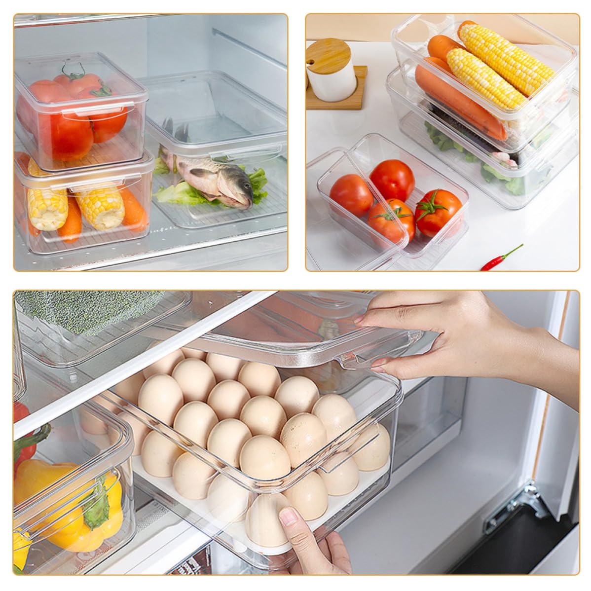 Operitacx Set da 3 Contenitori per Frigorifero in Pet Trasparente, Resistente All'usura, Comodi da Prendere e Conservare, per Frutta e Verdura in Freezer o Cassetto Riutilizzabile