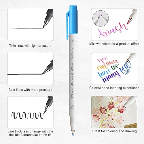 Miniatura 3 de GC QUILL Fudenosuke GC-SB16 - Bolígrafo de pincel para caligrafía, 16 colores, para letras a mano, caligrafía, dibujo, escritura, diario