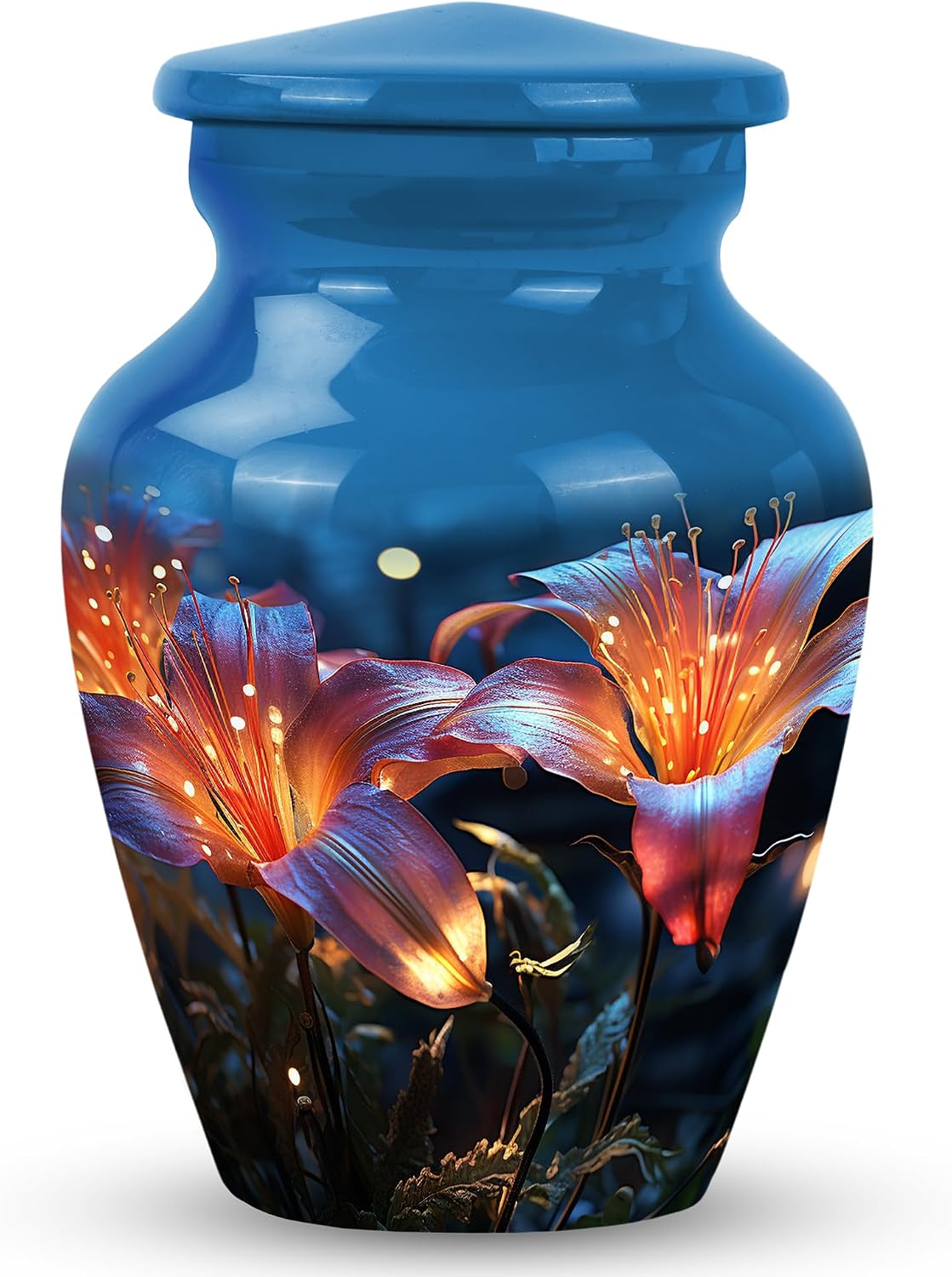 Lilies Aglow with Mystical Light, Keepsake Urns for Ashes, Small Keepsake Urns, Memorial Small Urns for Human Ashes, Keepsake Urn, Decorative Urn 3''