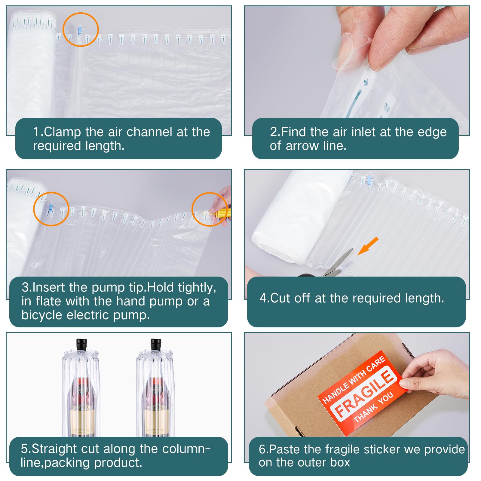 PerKoop Coussins d'air gonflables de 30,5 cm x 107,5 m pour expédition de grandes bulles avec pompe à bulles et autocollants fragiles pour une protection en déplacement robuste