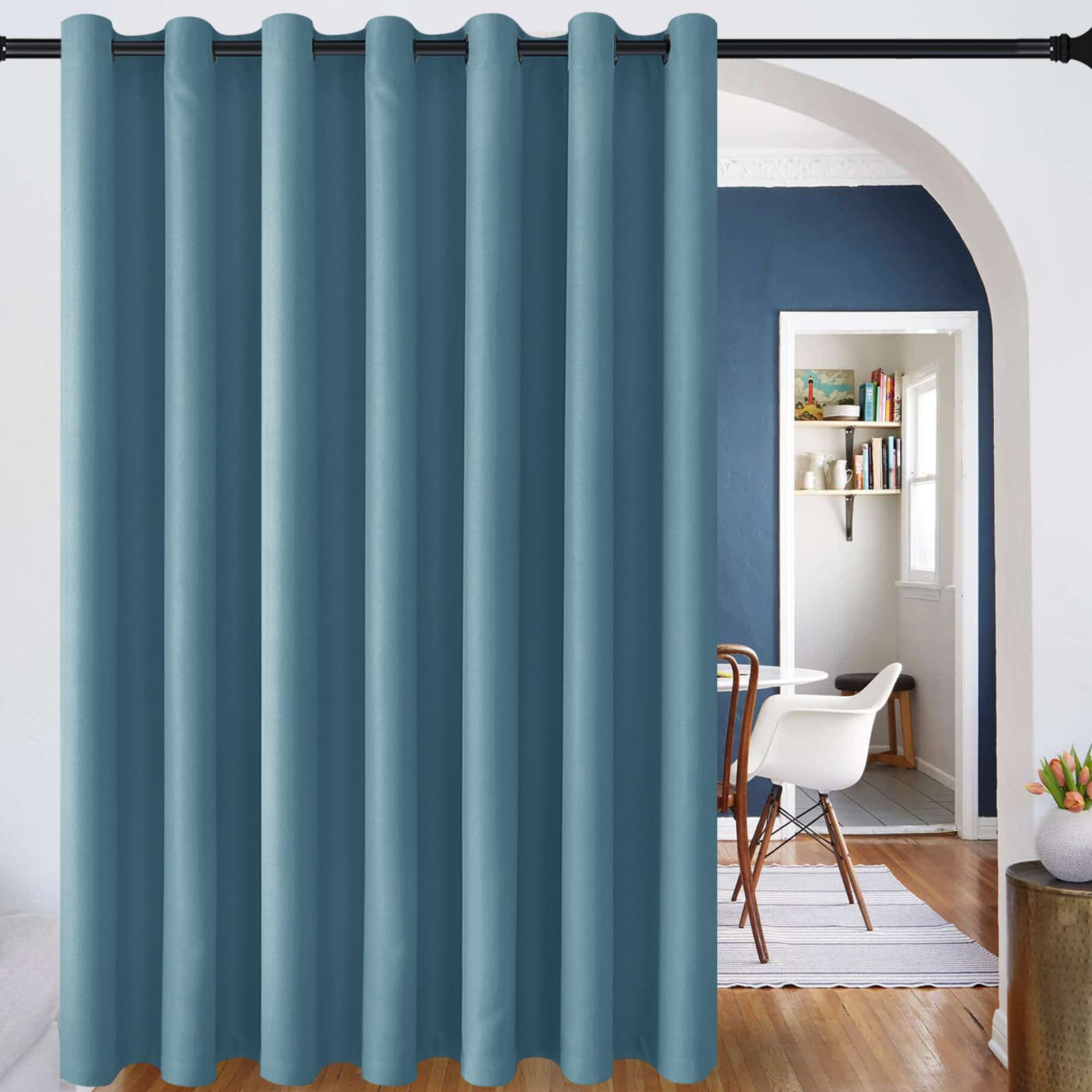 DWCN Blackout Curtain Panel for Bedroom - Thermal Insulated Energy Saving Grommet Blackout Drapery for Patio Door, Room Divider Big Long Curtain (Stone Blue, 120 inches by 84 inch, 1 PC) — image 1