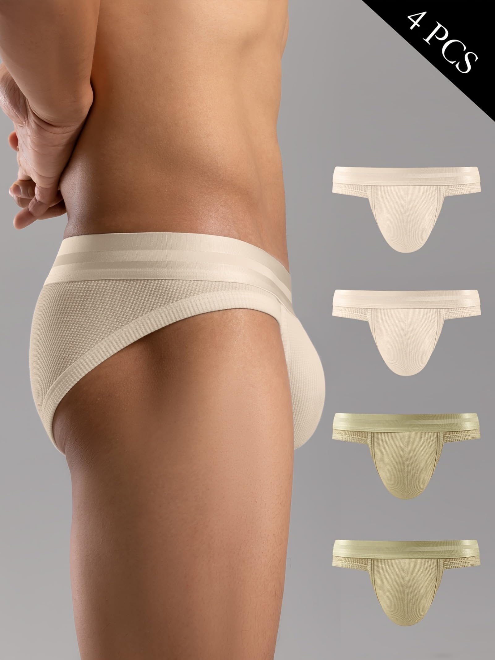 Paquete de 4 calzoncillos de algodón para hombre, sexy, tanga, tanga, bala, separa, malla, transpirable, cómoda cintura