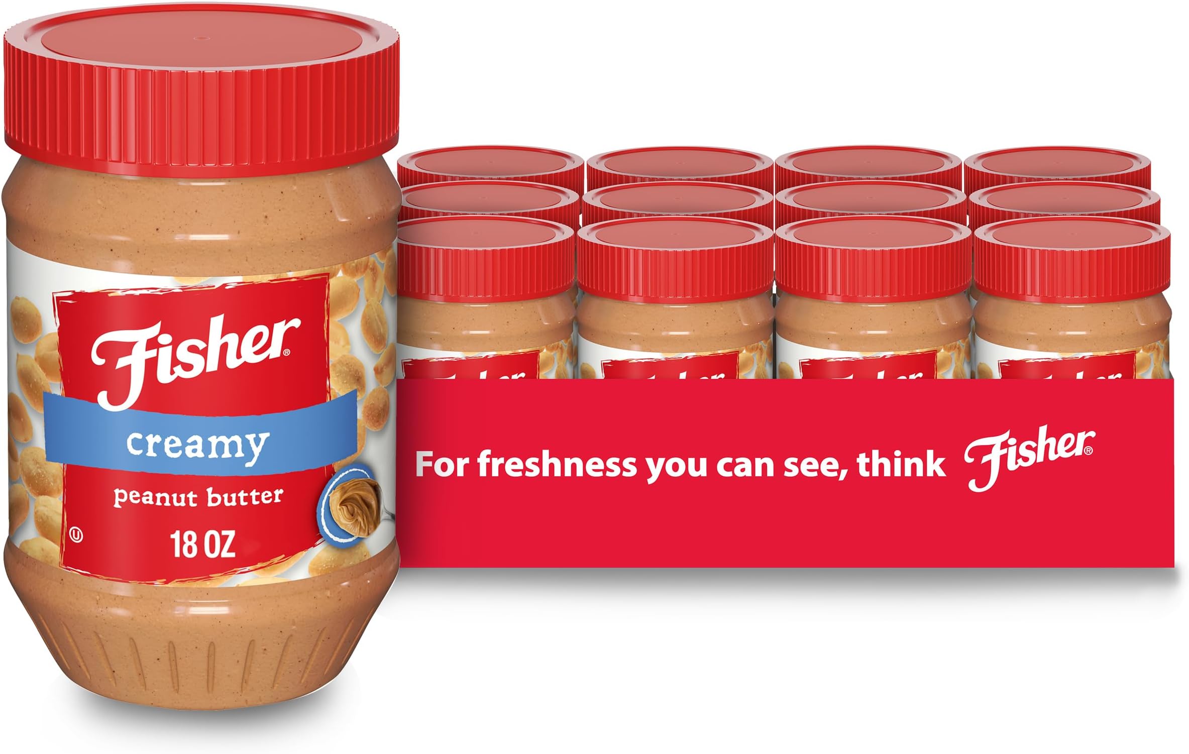 FisherSnack Creamy Peanut Butter, 18 Ounces (Pack of 12), No Artificial Colors or Flavors