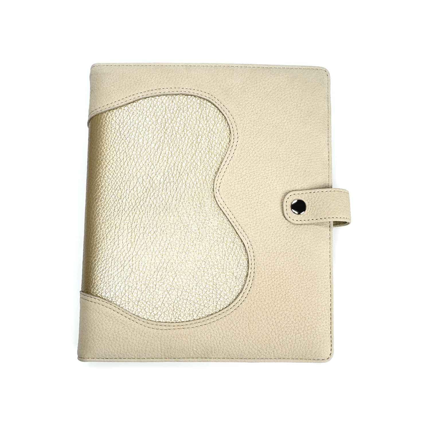 SinnWunder® Premium Ringplaner-Mappe mit 6 Ringen - nachfüllbar - aus geschmeidigem, italienischem Velourleder - Größe Din A5 -Creme-Gold
