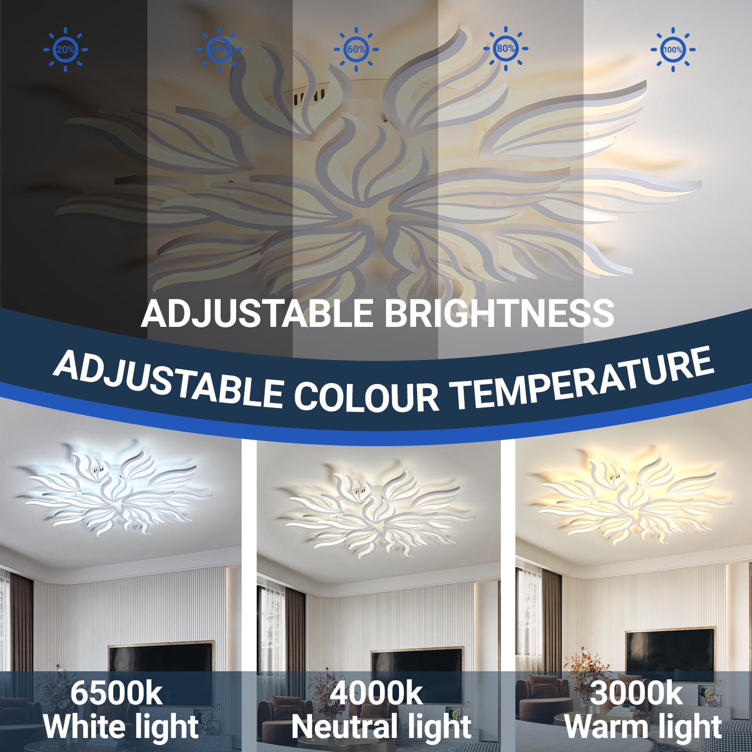 Blume Deckenlampe Dimmbar LED Deckenleuchte Fernbedienunggroße Wohnzimmer Deckenleuchten Kreative Modern Energiesparlampe für Esszimmer Decke Licht Küche Deckenbeleuchtung (Weiß, 5 Köpfe Ø75cm)