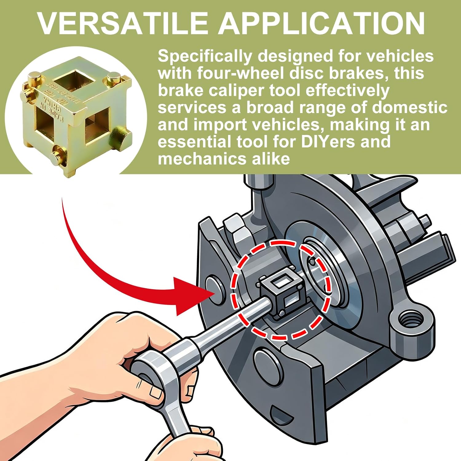 Brake Caliper Compression Tool, 6-Side Piston Reset Tool for Disc Brakes