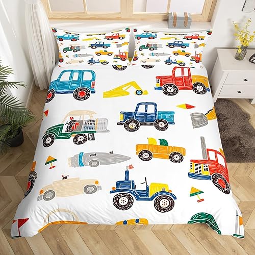 Miniatura 12 de Erosebridal Juego de funda de edredón de tren de dibujos animados para niños, color rojo y azul, funda de edredón de vehículos para niños, Color