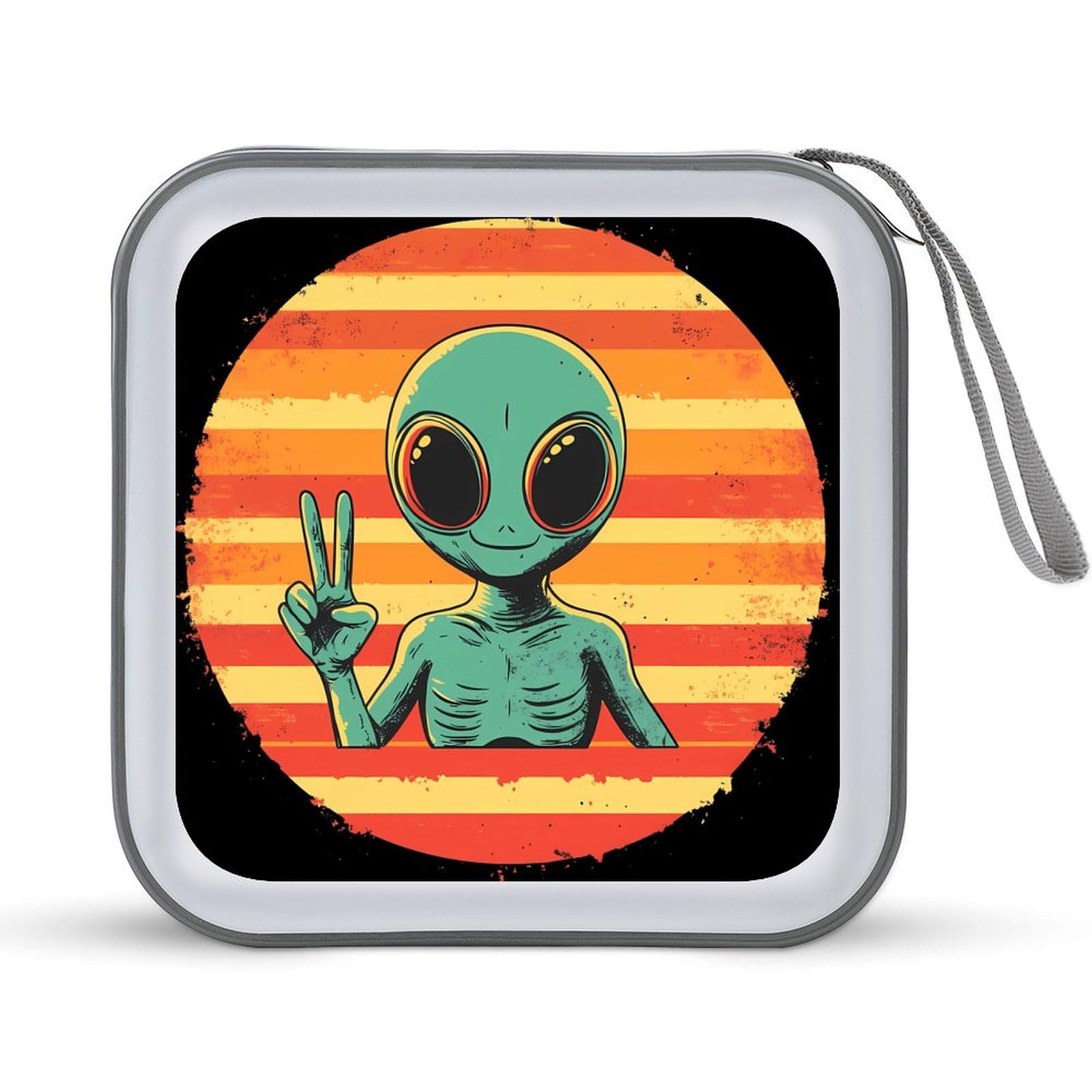 Vintage Aliens Peace Sign CD Case Plastic DVD Case Holder Wallet Disc Storage Organizer for Car Travel