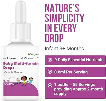 Vegan Multivitamin Drops for Infants & Kids (Age 3 Months+) | 9 Essential Vitamins with Liposomal Vitamin C, Mango Flavour | Sugar-Free, Non-GMO, Gluten-Free, Made in UK (55 Days Supply)