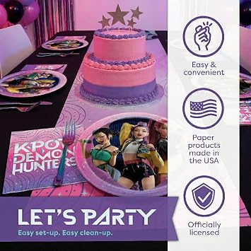 Unique KPop Plates and Napkins 32-Pack - Demon Hunters Birthday Decorations | Officially Licensed, Made in USA, Huntrix Birthday Decorations