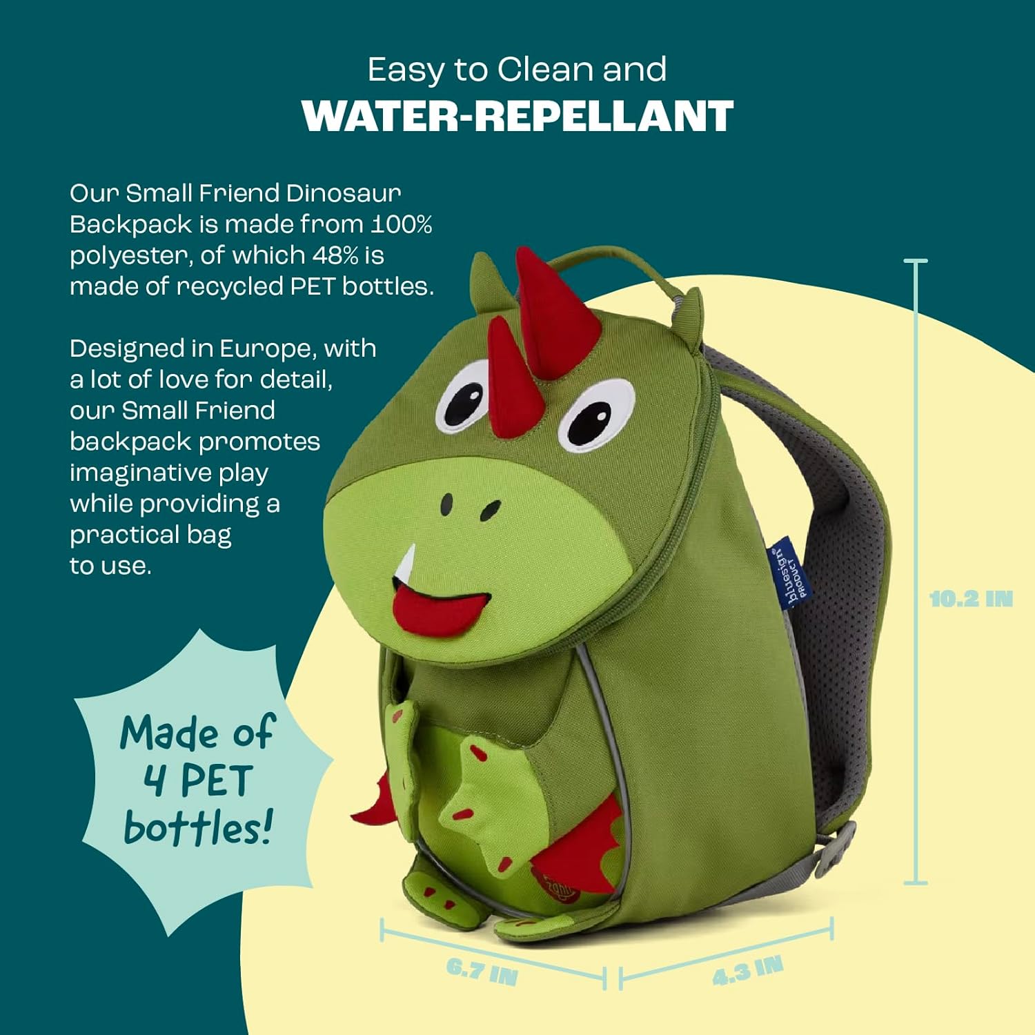 Affenzahn - Small Friend - Young Kids/Toddler Mini Animal Backpack - For Daycare, Preschool & Travel - Pull-Out Tongue & Reflective - Water-Repellant - For Boys & Girls Ages 1.5-3 - 4 L - Dinosaur