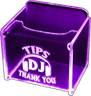 LED Glowing Tip Jar- DJ Headphone Design -LED Tip Box™ - Tip Jar for DJ -Dual Powered: 9 Volt Battery or 12 Volt AC Adapter-No USB Needed - 100% Premium Clear Acrylic - Made in USA! (Hot Pink)