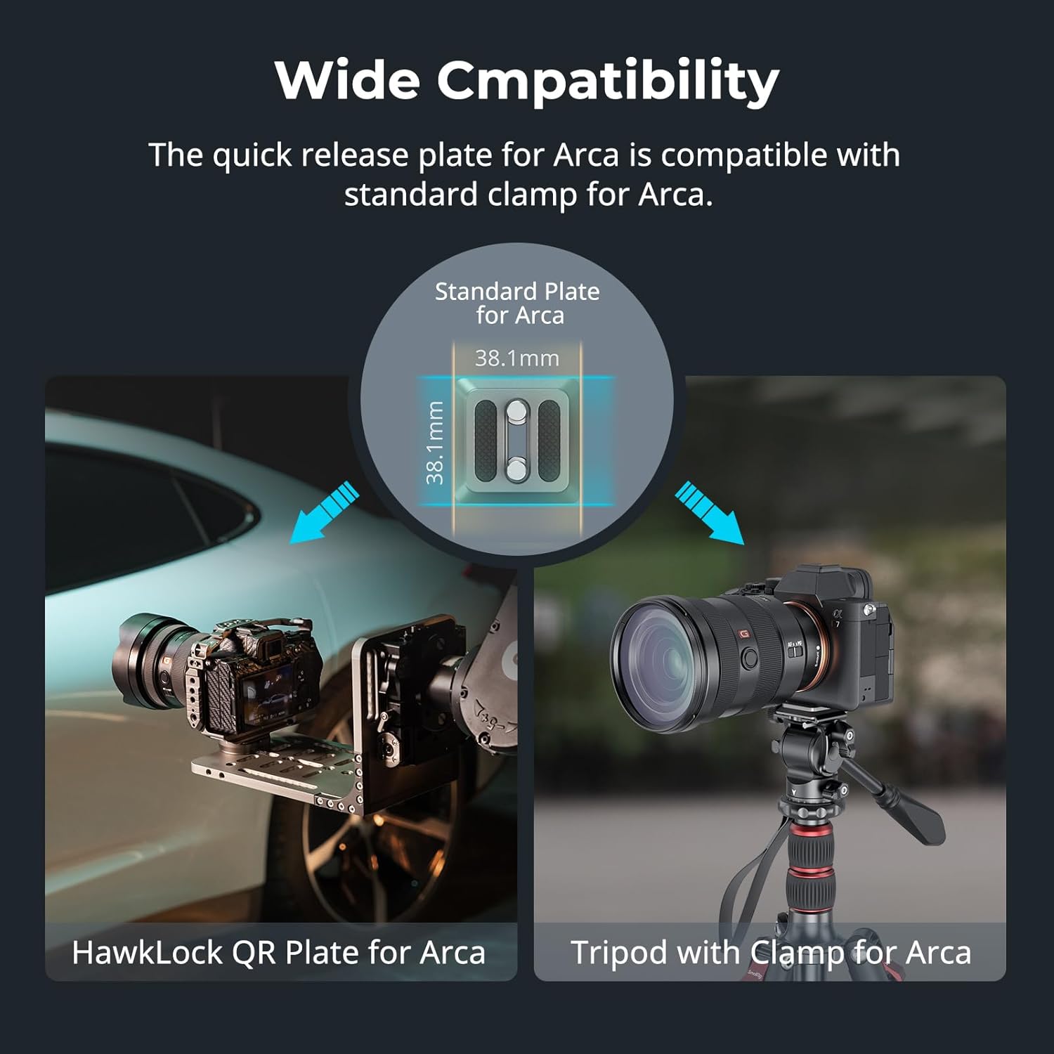 Avvicinamento view of the quick release plate with two 1/4-20 screws and silicone pads