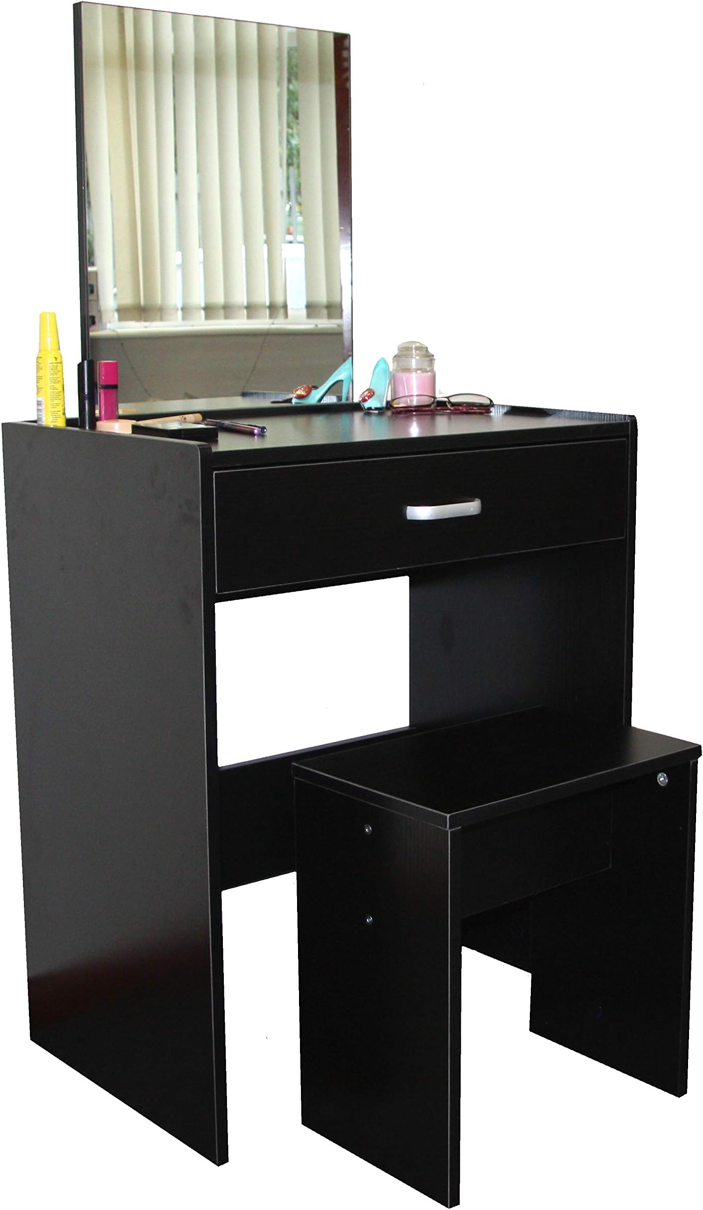 Redstone Black Dressing Table with Stool and Mirror