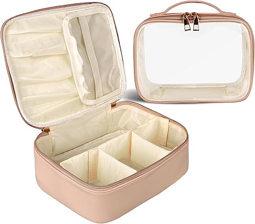 Bolsa de maquillaje, 2 bolsas de cosméticos de piel sintética, estuche de maquillaje portátil de viaje, organizador de maquillaje grande con bolsa